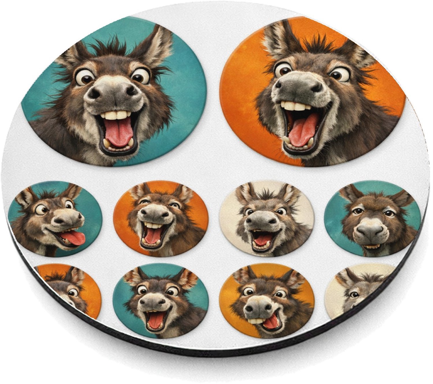 Mr Cadeautjes MDF magnetische fotolijst rond Ø 9,5 - design Ronde set met grillige kippen- of hanenkoppen in een speelse | cadeau Wit