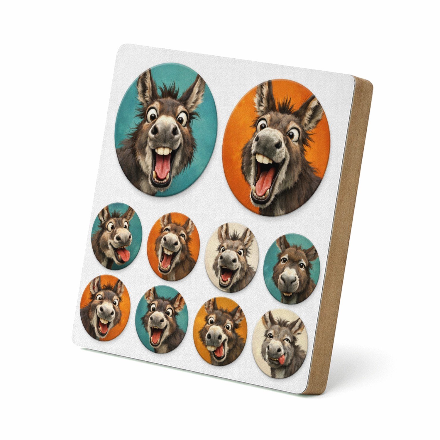 Mr Cadeautjes MDF staande fotolijst 15,2 x 15,2 - design Ronde set met grillige kippen- of hanenkoppen in een speelse | cadeau Wit