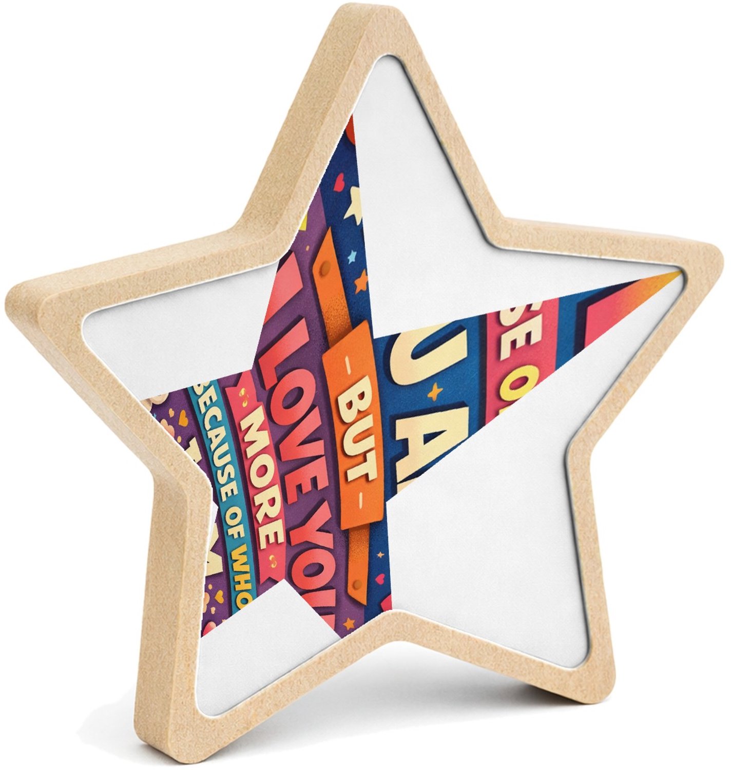 Mr Cadeautjes MDF fotolijst ster 14 x 13,5 - design Him / her quote design | cadeau Wit
