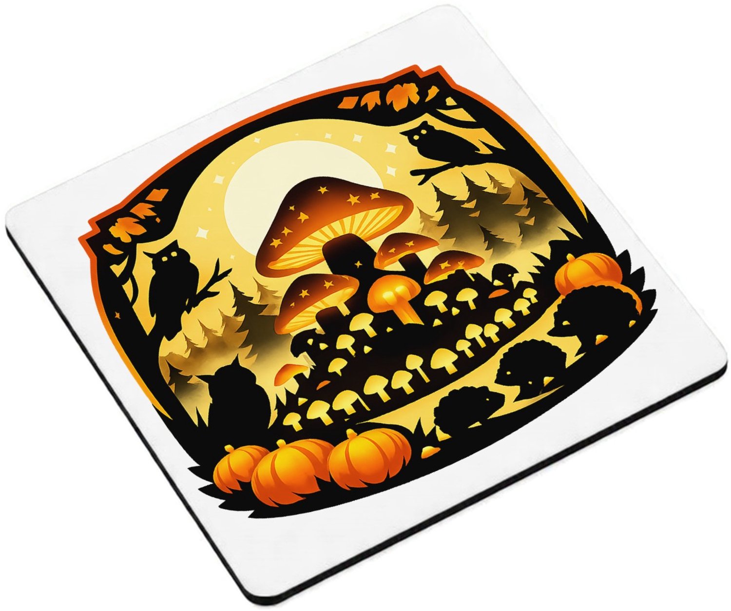 Mr Cadeautjes MDF magnetische fotolijst vierkant 9,5 - design Herfstbos met een grote gloeiende paddenstoelheuvel en klein | cadeau Wit