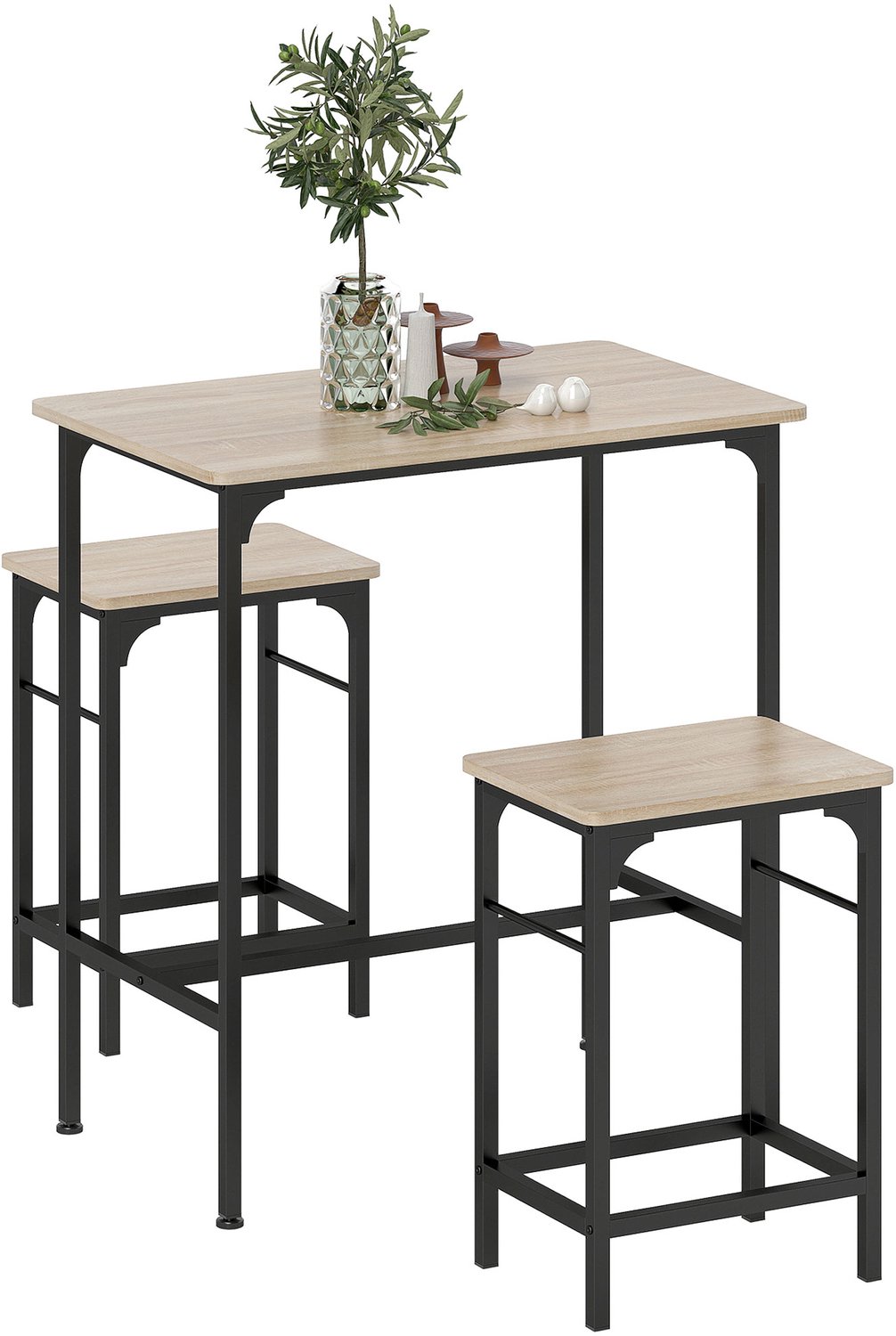 Lunpog Bartafel met 2 Barstoelen – Bartafel Set - Natuurlijk hout - Bartafel met 2 Krukken - Ideaal voor Keuken - Woonkamer en Eetkamer