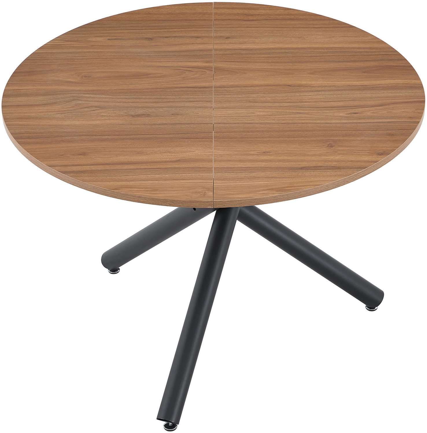 MUVANO Ronde eettafel 110 cm - Keukentafel - Verstelbare antislipvoetjes - MDF-blad met metalen kruisonderstel - Voor keuken en eetkamer - Walnootkleur