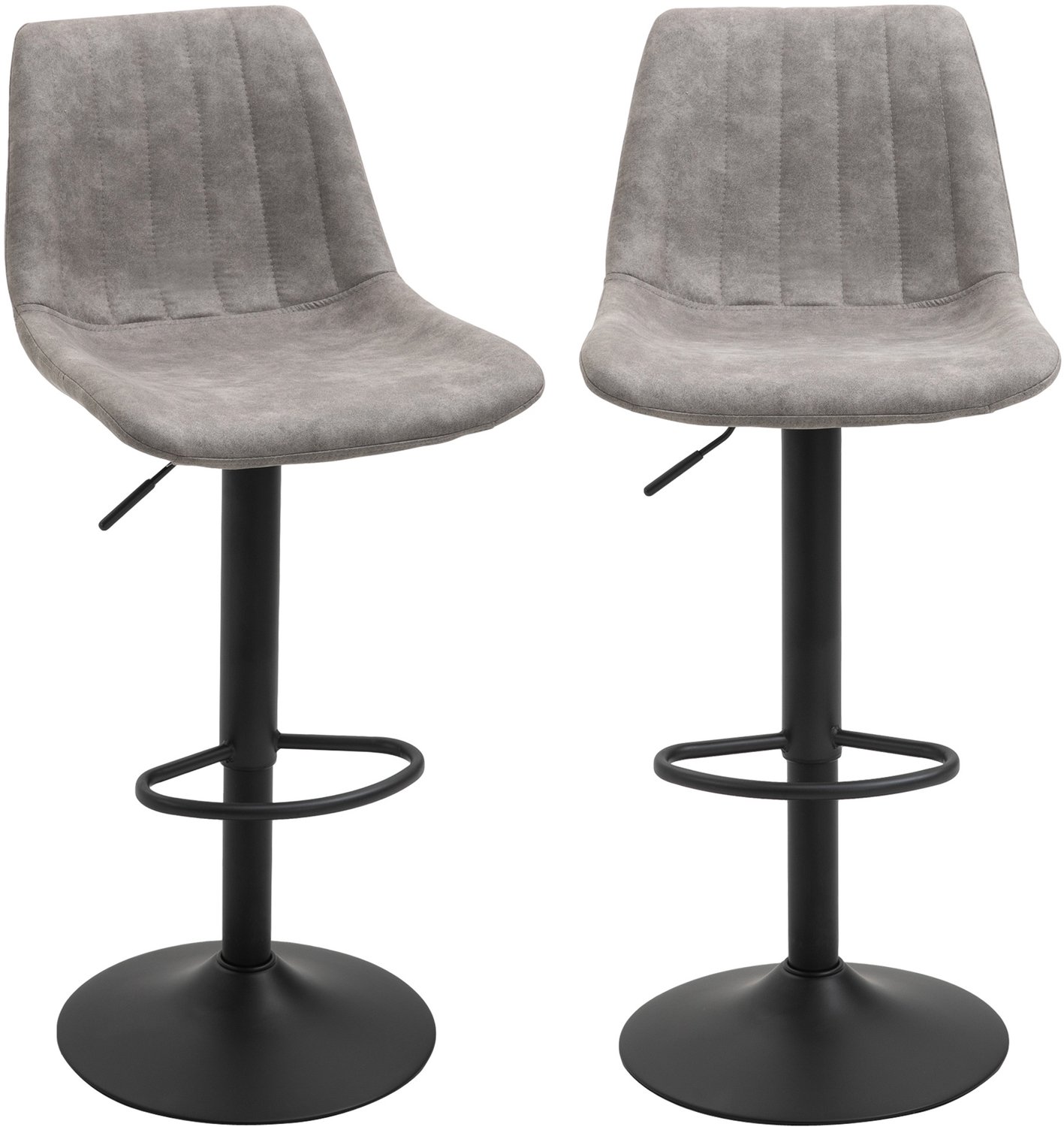 Lunpog Set barkrukken - 2 stoelen - Met rugleuning - In hoogte verstelbaar - 360° draaibaar - Voetsteun - Geschikt voor eetkamers en keukens - Grijs