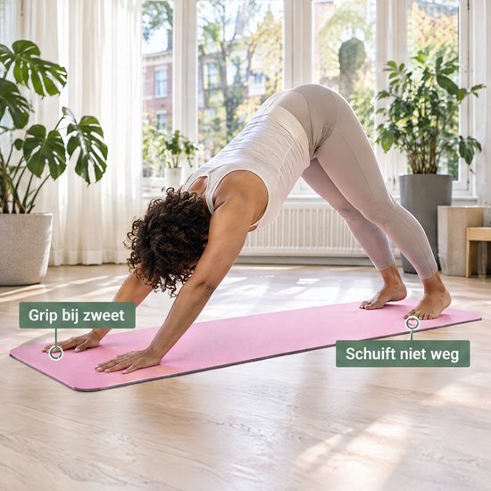Levano Yogamat Antislip - Fitness Mat - Sportmat - Pilates Mat - Yogamat TPE Roze Grijs met Draagriem - Gymmat - Yoga Matje - Sport Attributen voor Thuis - Fitness Materiaal voor Thuis - Yoga Accessoires - Trainingsmat - Oefenmat — afbeelding 5