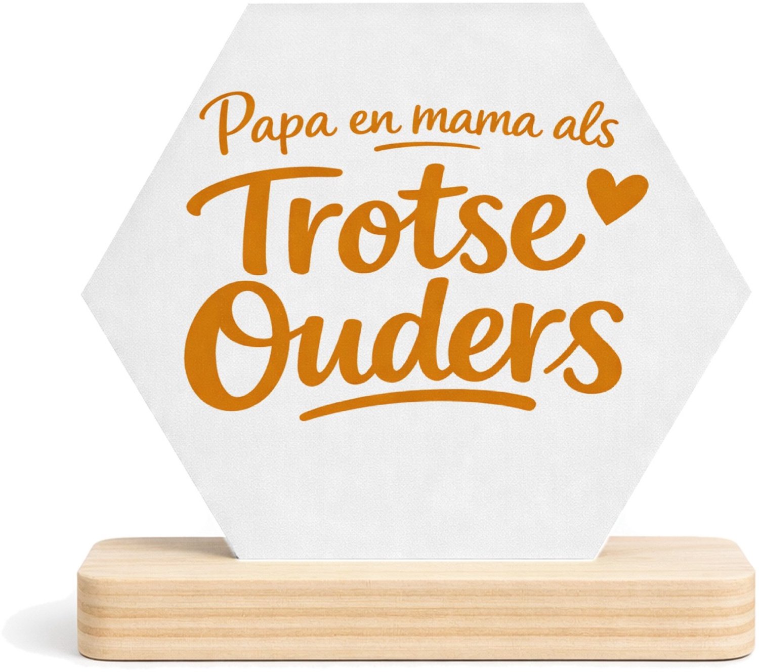 Mr Cadeautjes MDF fotolijst/inleg hexagon 14 x 13 - design Een speelse kraamcadeau-tekst met een enkel minimalistisch s | cadeau Wit