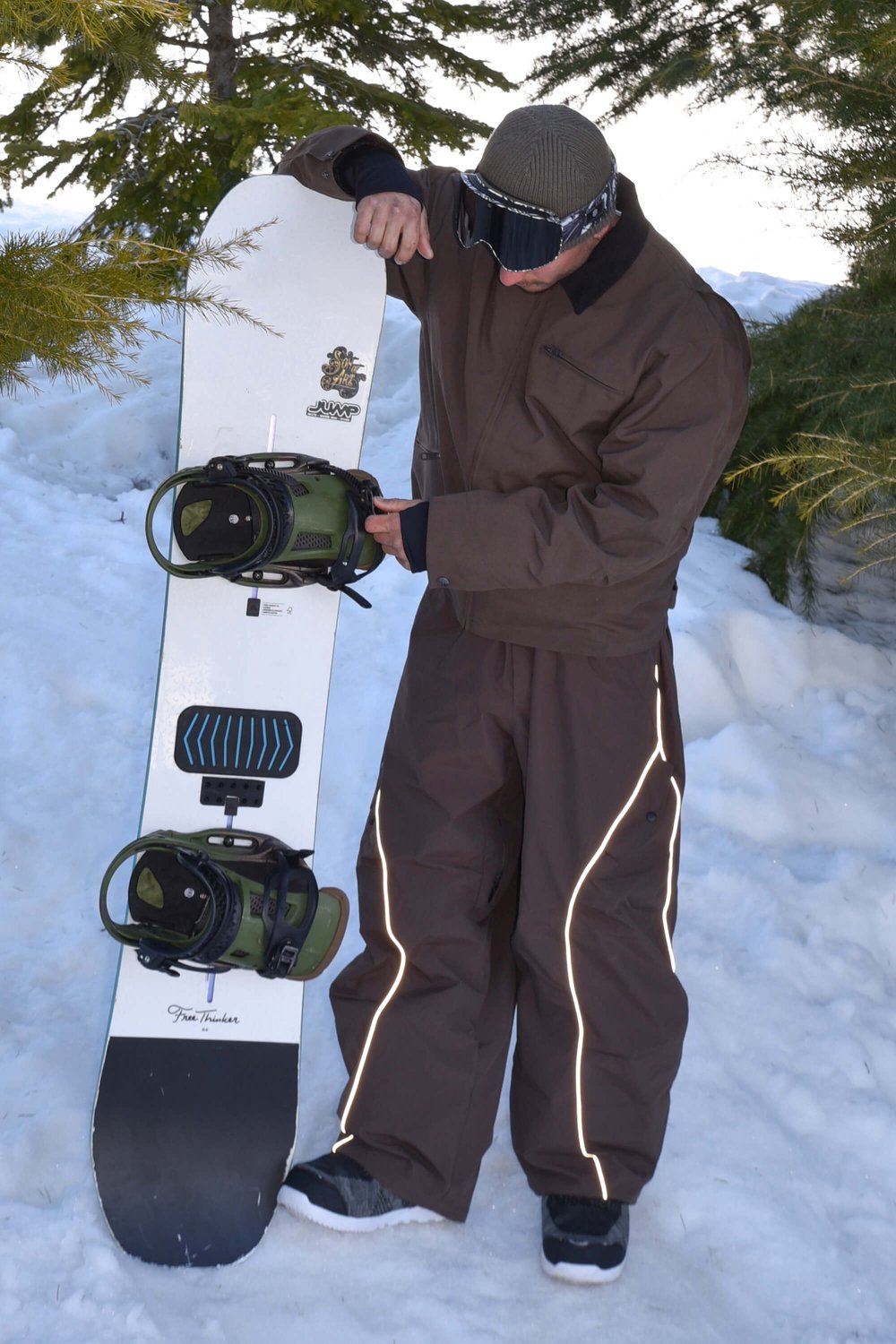 GSOU SNOW Retro baggy ski- en snowboardbroek met reflecterende biezen 20K waterdicht Koffiebruin