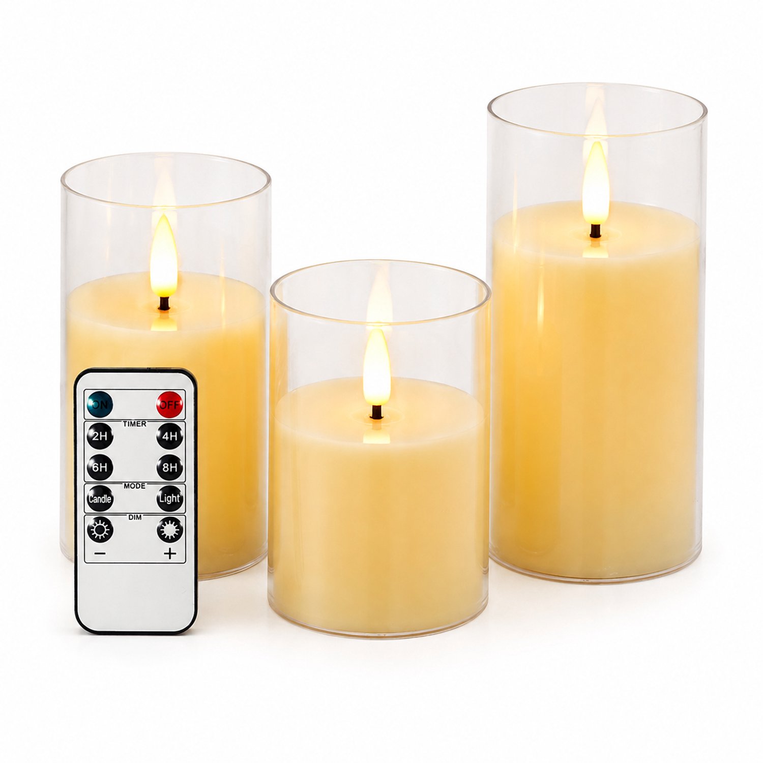 SWGOTA led kaarsen, set van 3 met afstandsbediening, ivoorwit, vlakke bovenkant, diameter 7,5 cm, hoogtes 10/12,5/15 cm, voor bruiloften en feestdecoratie