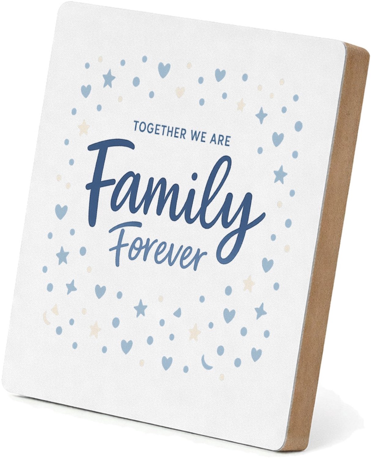 Mr Cadeautjes MDF staande fotolijst 15,2 x 15,2 - design Een rustige familietypografische print met een speels stippe | cadeau Wit