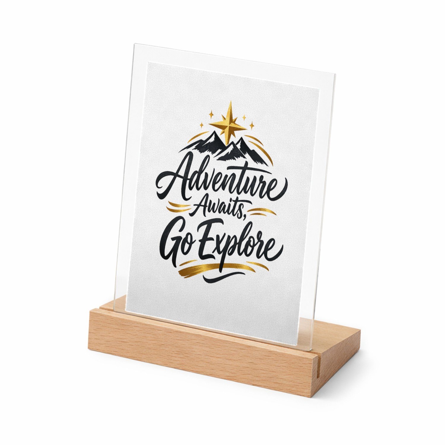 Mr Cadeautjes Glasframe met vaste tekst - design Een luxe reisquote met een andere natuurlijke ondergrond en | cadeau Wit