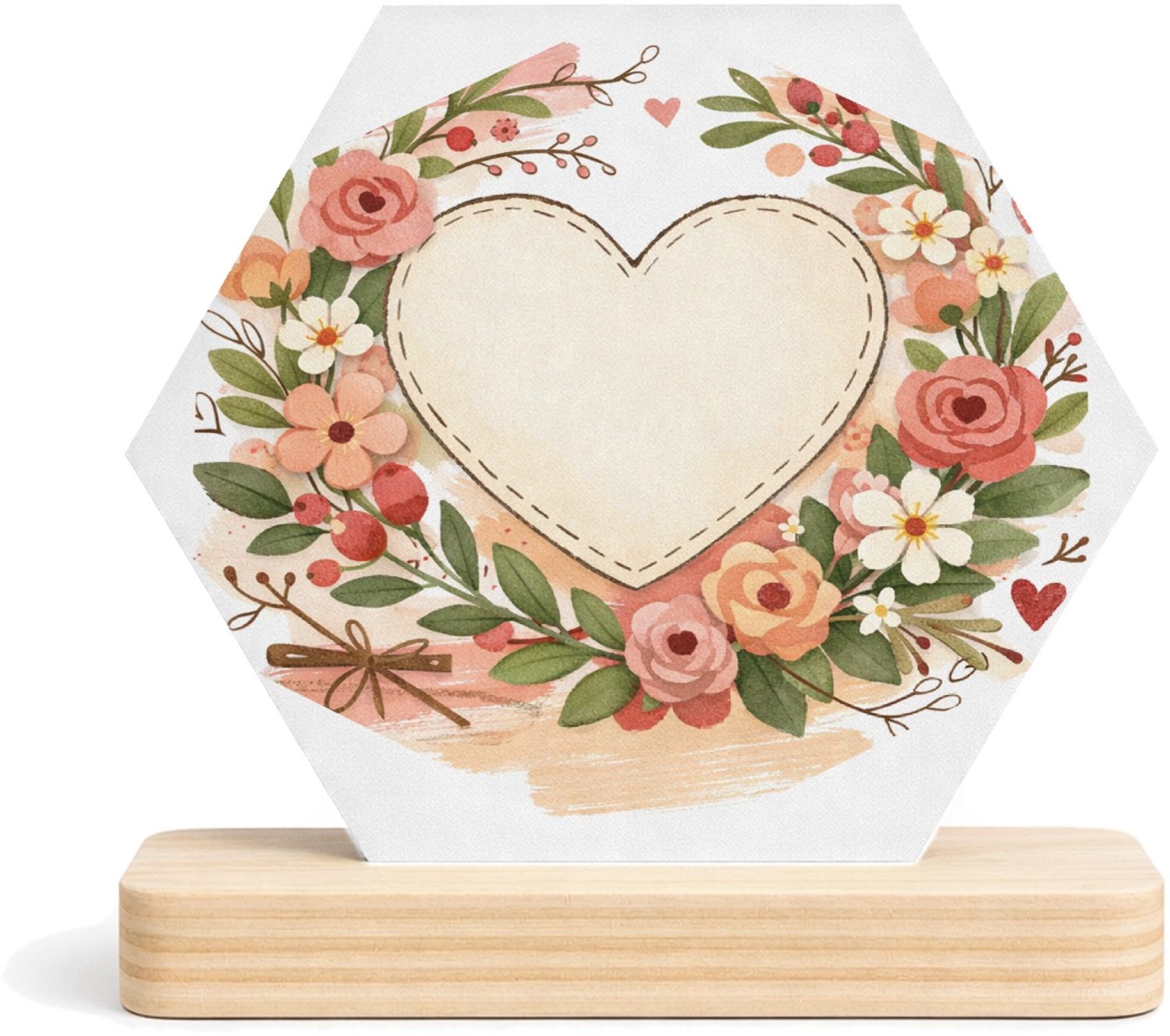 Mr Cadeautjes MDF fotolijst/inleg hexagon 14 x 13 - design Een romantische bloemenkaart met een zachte seizoenssfeer en | cadeau Wit
