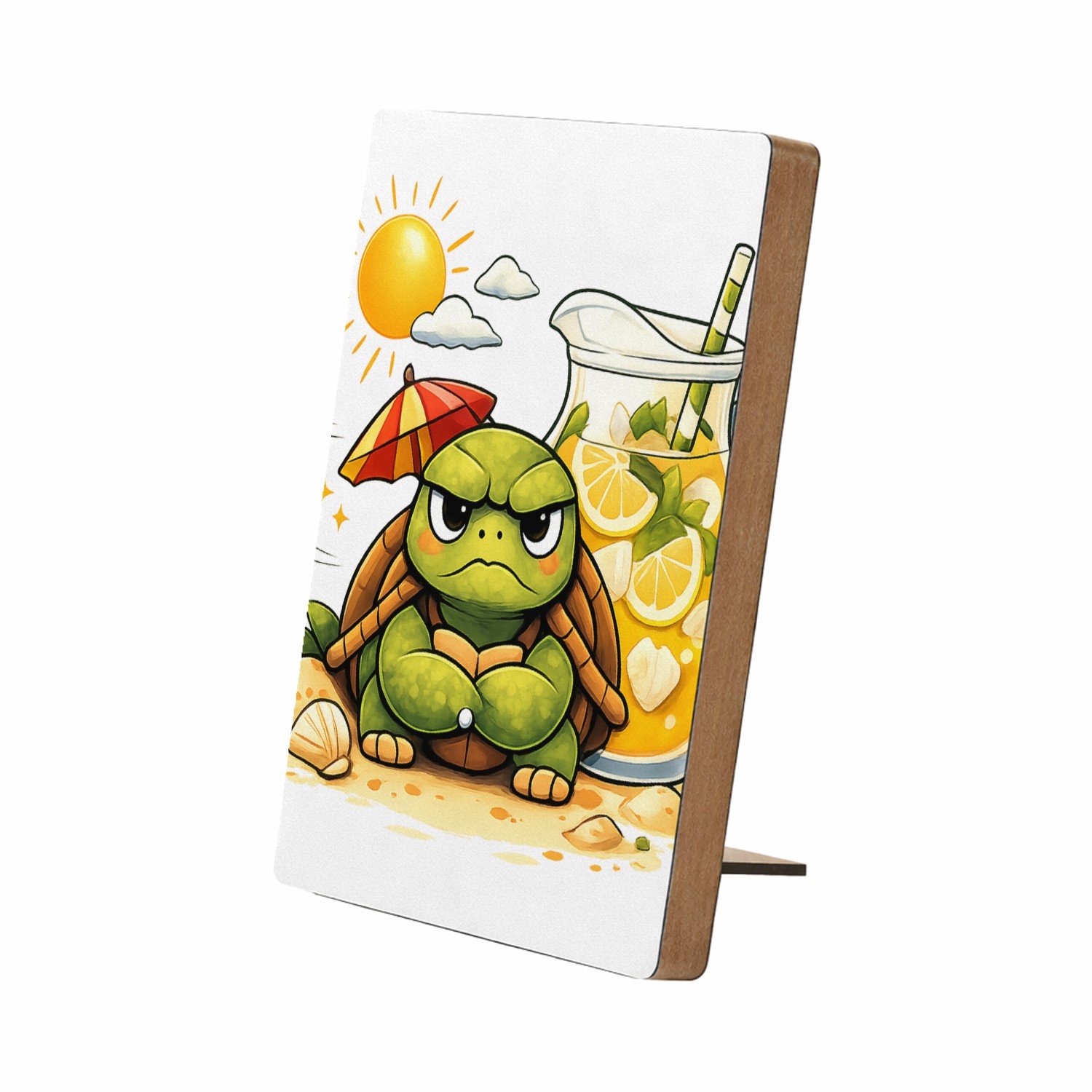 Mr Cadeautjes Glasframe/MDF 12,7 x 17,8 - design Een norse schildpad met een mini-parasol en een tropische li | cadeau Wit