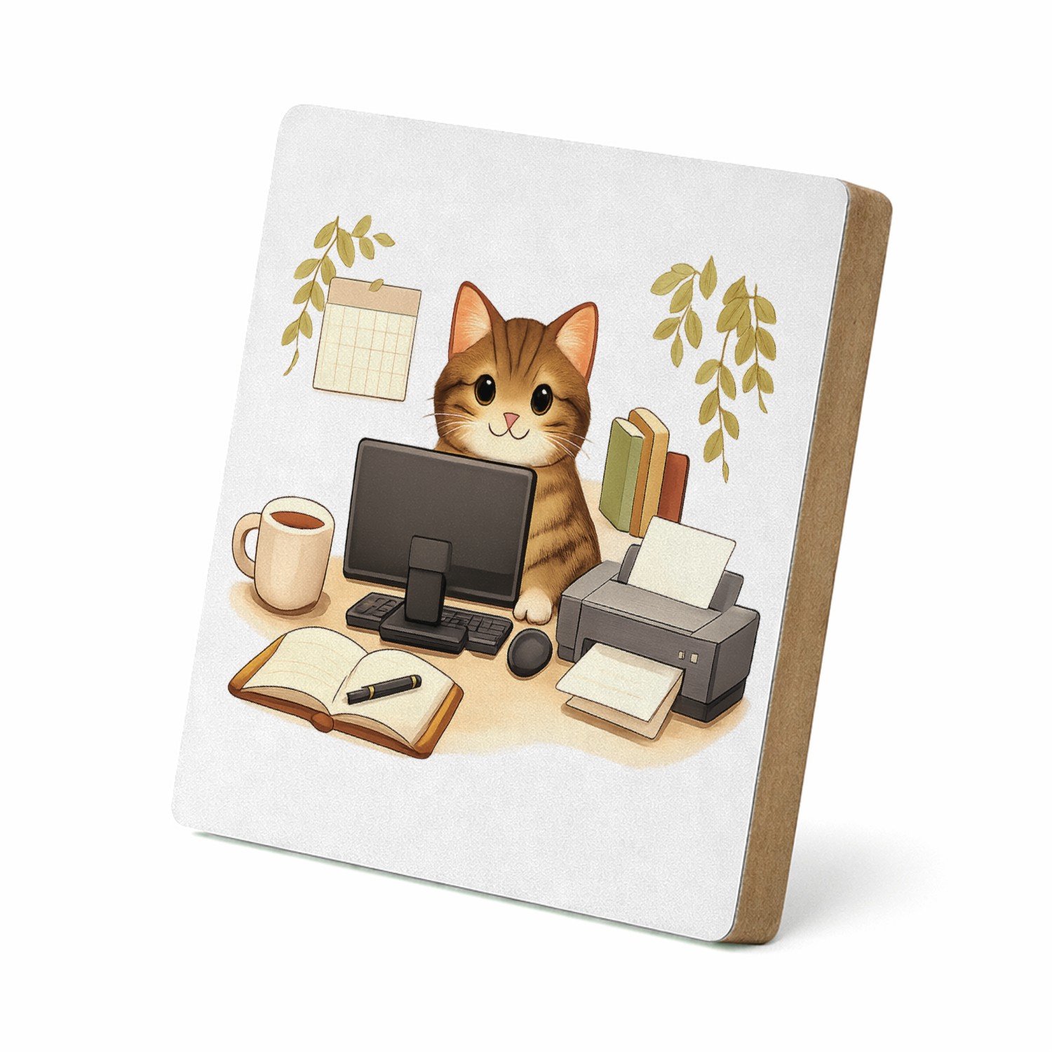 Mr Cadeautjes MDF staande fotolijst 15,2 x 15,2 - design Een hond als ‘supportmedewerker’ aan een receptiebalie met e | cadeau Wit