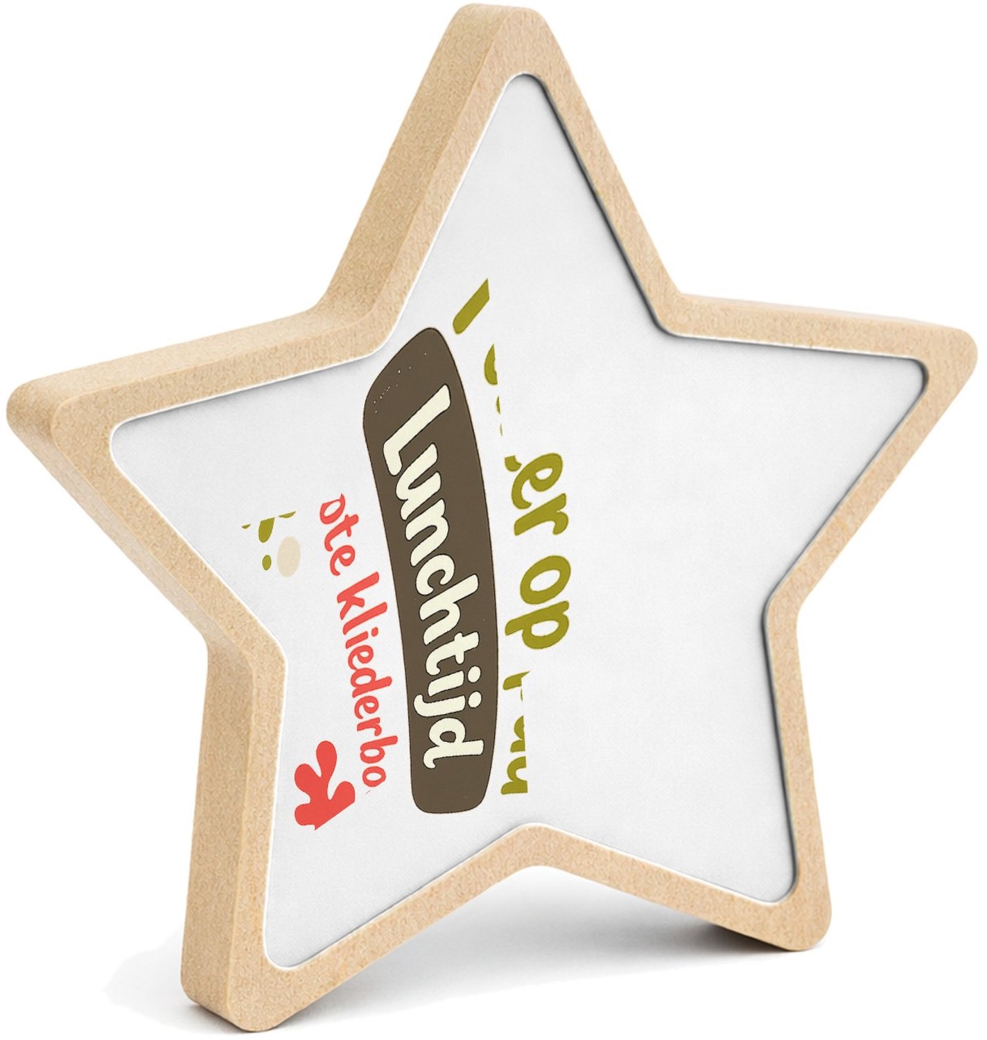 Mr Cadeautjes MDF fotolijst ster 14 x 13,5 - design Een speelse typografische print met kliederaccenten rondom e | cadeau Wit