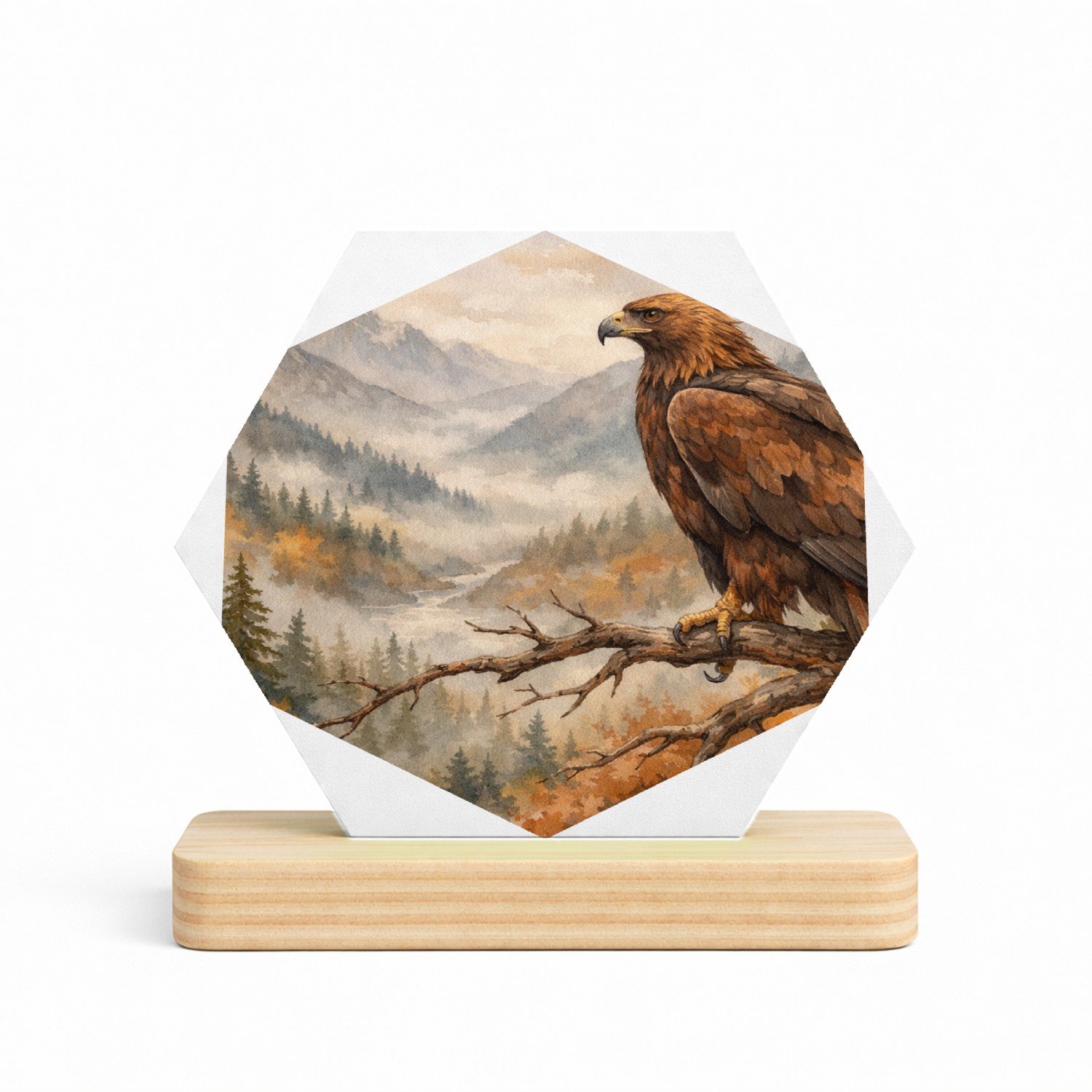 Mr Cadeautjes MDF fotolijst/inleg hexagon 14 x 13 - design Een decoratieve seizoensscène met een herkenbaar wilddier en | cadeau Wit