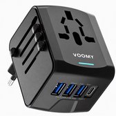 Voomy Reisstekker 230+ landen - Universele Wereldstekker - 1 USB-C & 3 USB-A - Reisadapter Wereld Engeland (UK), Amerika (USA), Australië, Zuid Amerika, Afrika, Italië, Thailand - zwart