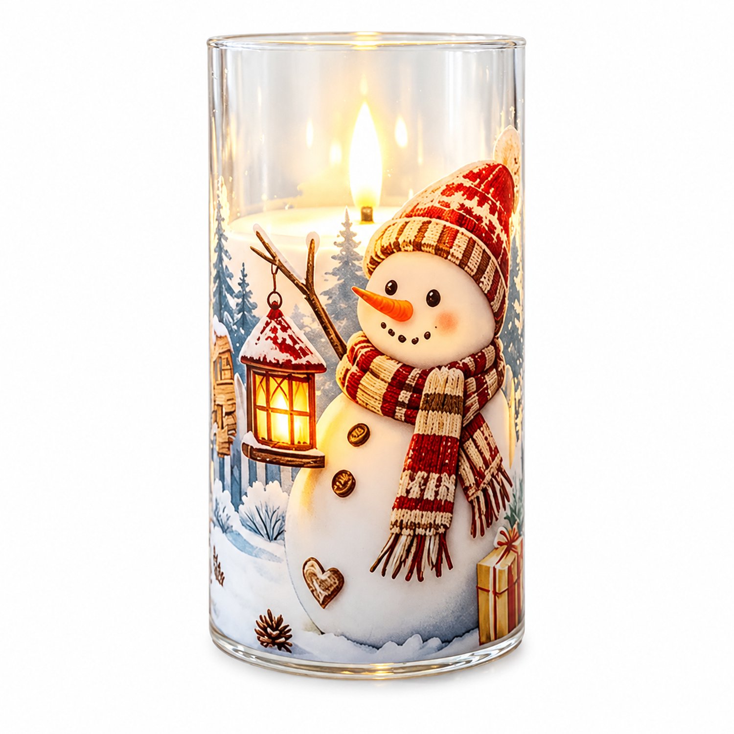 SWGOTA led kaarsen voor kerst - 1 witte kaars met sneeuwpop, 7,5 x 15 cm, warmgeel licht, op batterijen, geleverd zonder batterijen