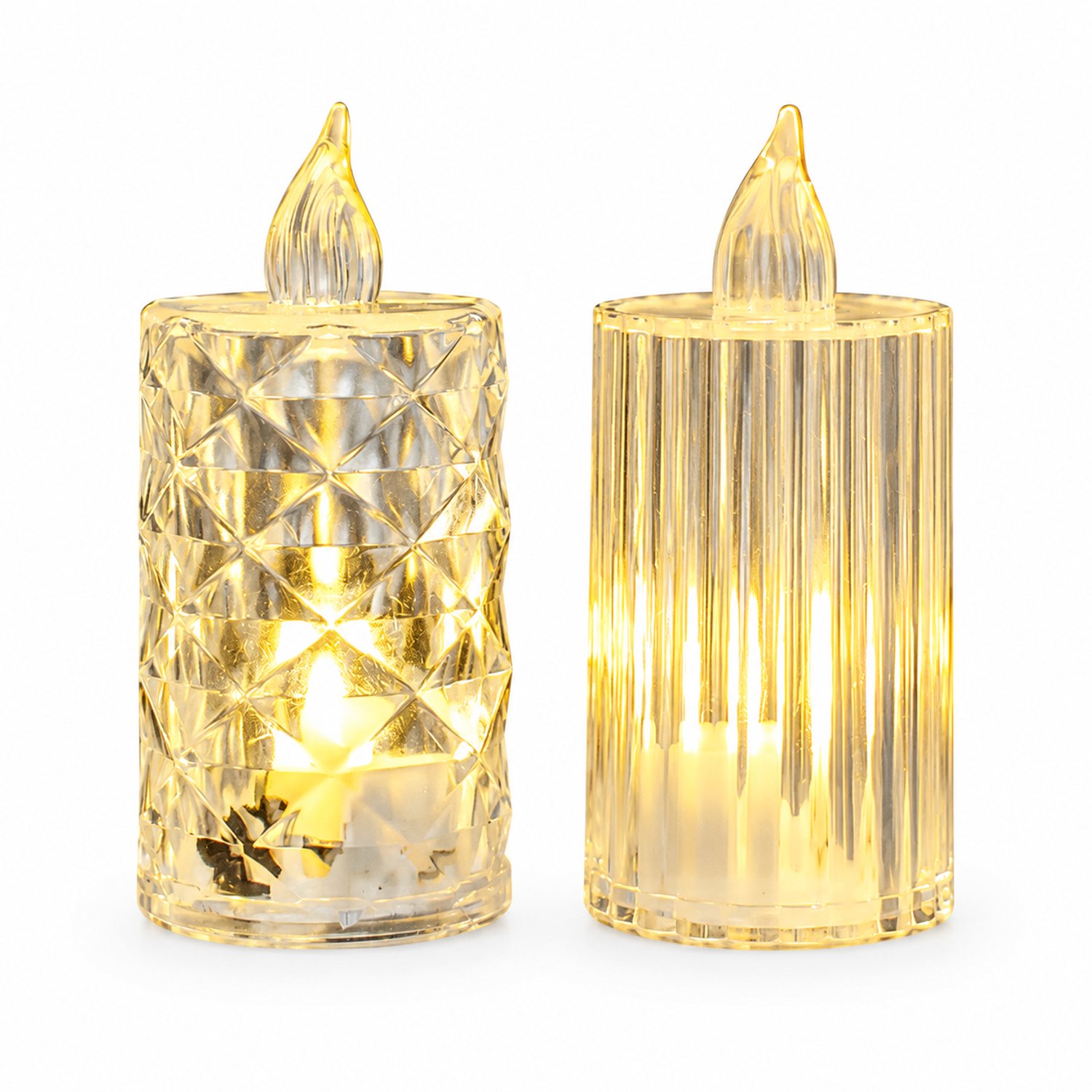 SWGOTA LED kaarsen 24 stuks 3.6 x 8 cm transparante cilindrische decoratiekaarsen met tandwielstructuur