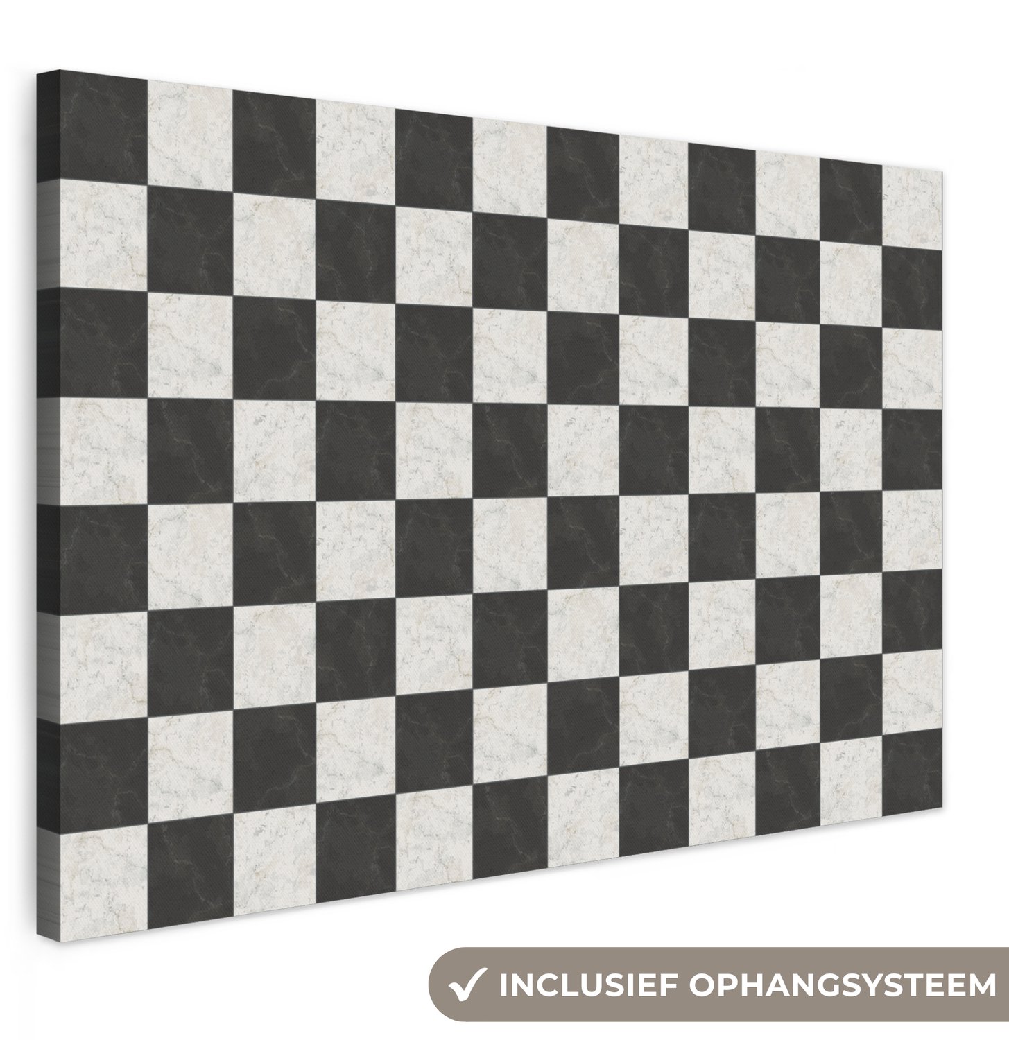 Canvas schilderij 150x100 cm - Exclusieve wanddecoratie Dambord - Marmer - Zwart - Wit - Muurdecoratie woonkamer - Slaapkamer decoratie - Kamer accessoires - Schilderijen op canvas groot XXL