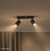 B.K.LICHT - Opbouwspot - plafondspot met 2 lichtpunte - draaibar - GU10 fitting - zwart - metaal - l: 27cm