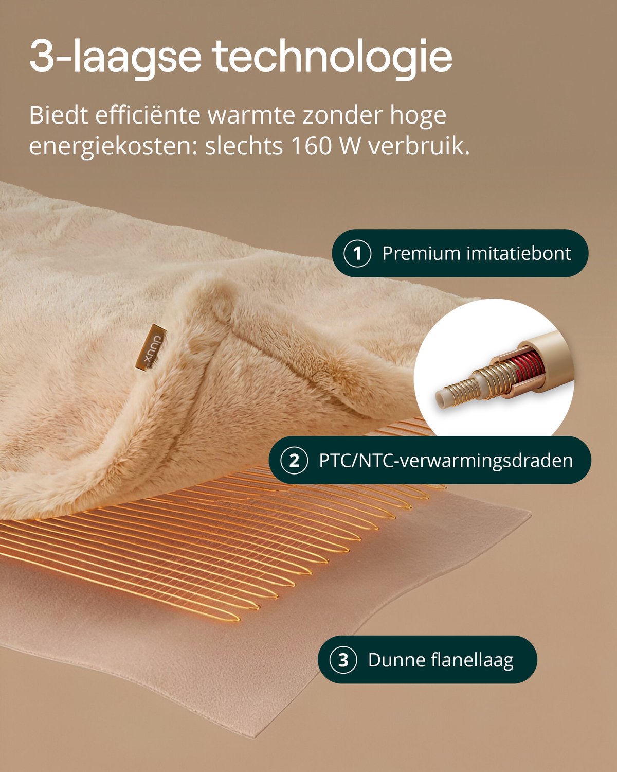Duux Yentl Bubble Elektrisch Warmtedeken 200x200 cm – 9 standen – Beige – foto 7