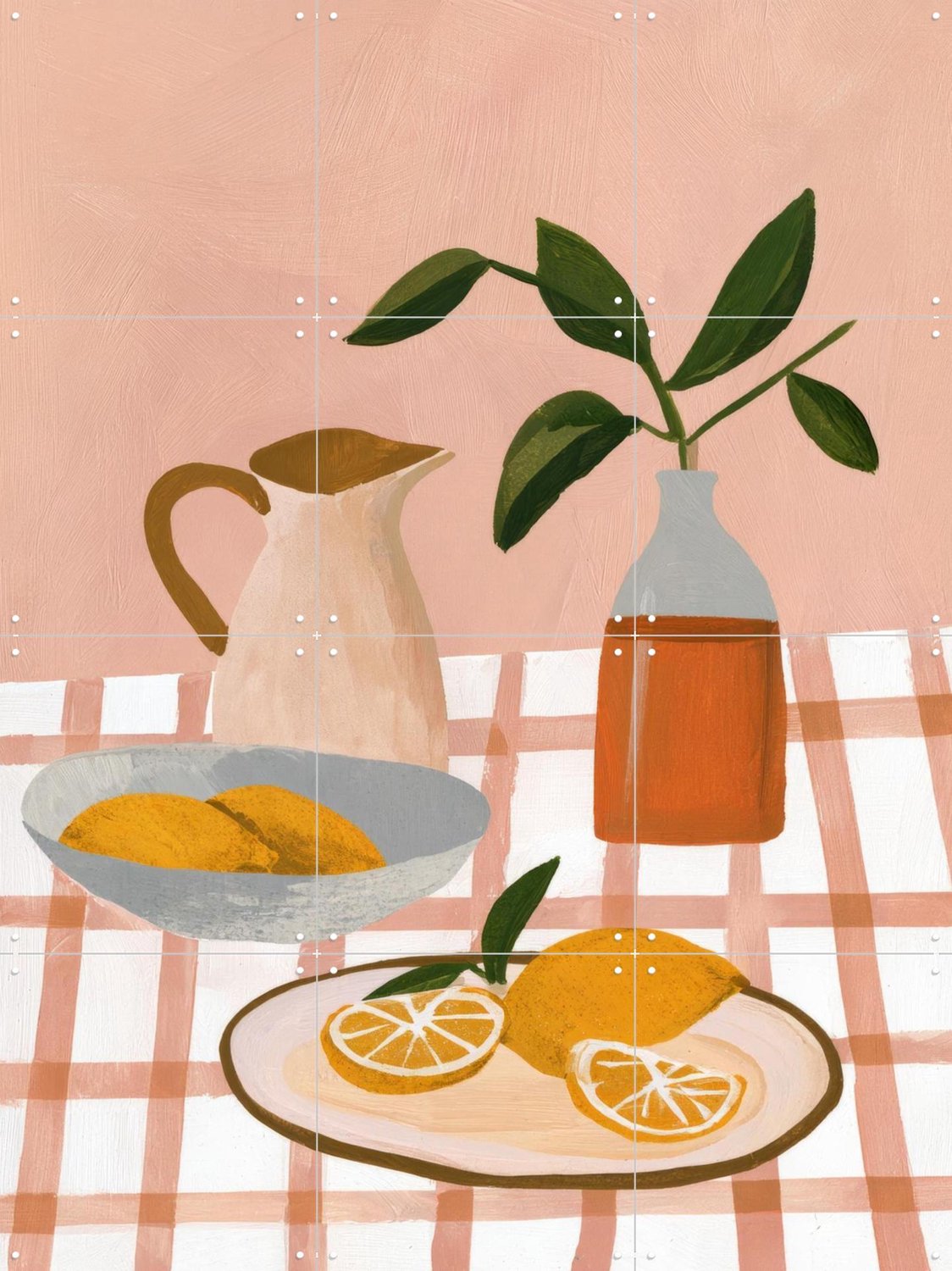 IXXI Stilleven Met Citroenen, Atelier Pommeline - 60 x 80 cm - Grote wanddecoratie en posters - Digitale Kunst, Woonkamer, Eetkamer, Keuken, Voedsel Beige