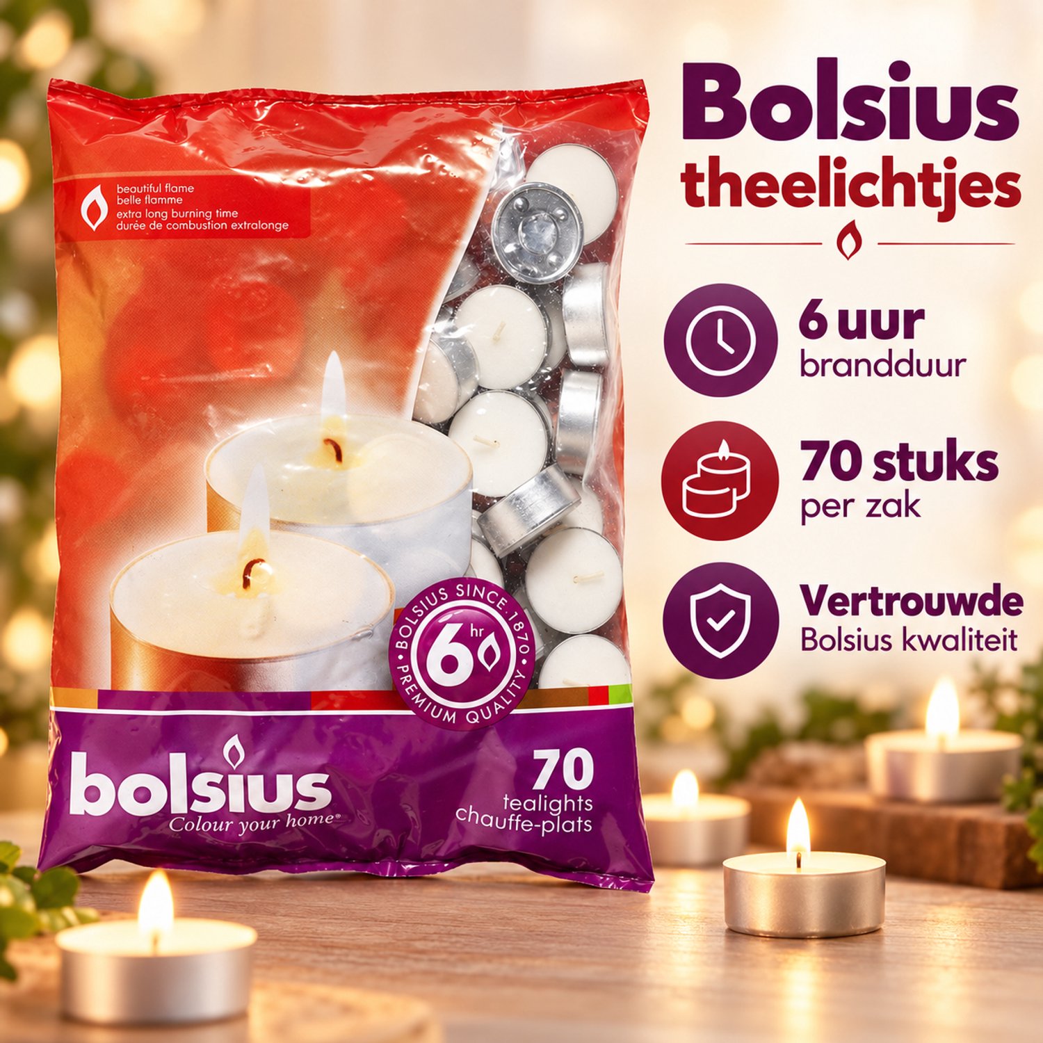 Bolsius Waxinelichtjes - Wit - 70 Stuks - Sfeervol