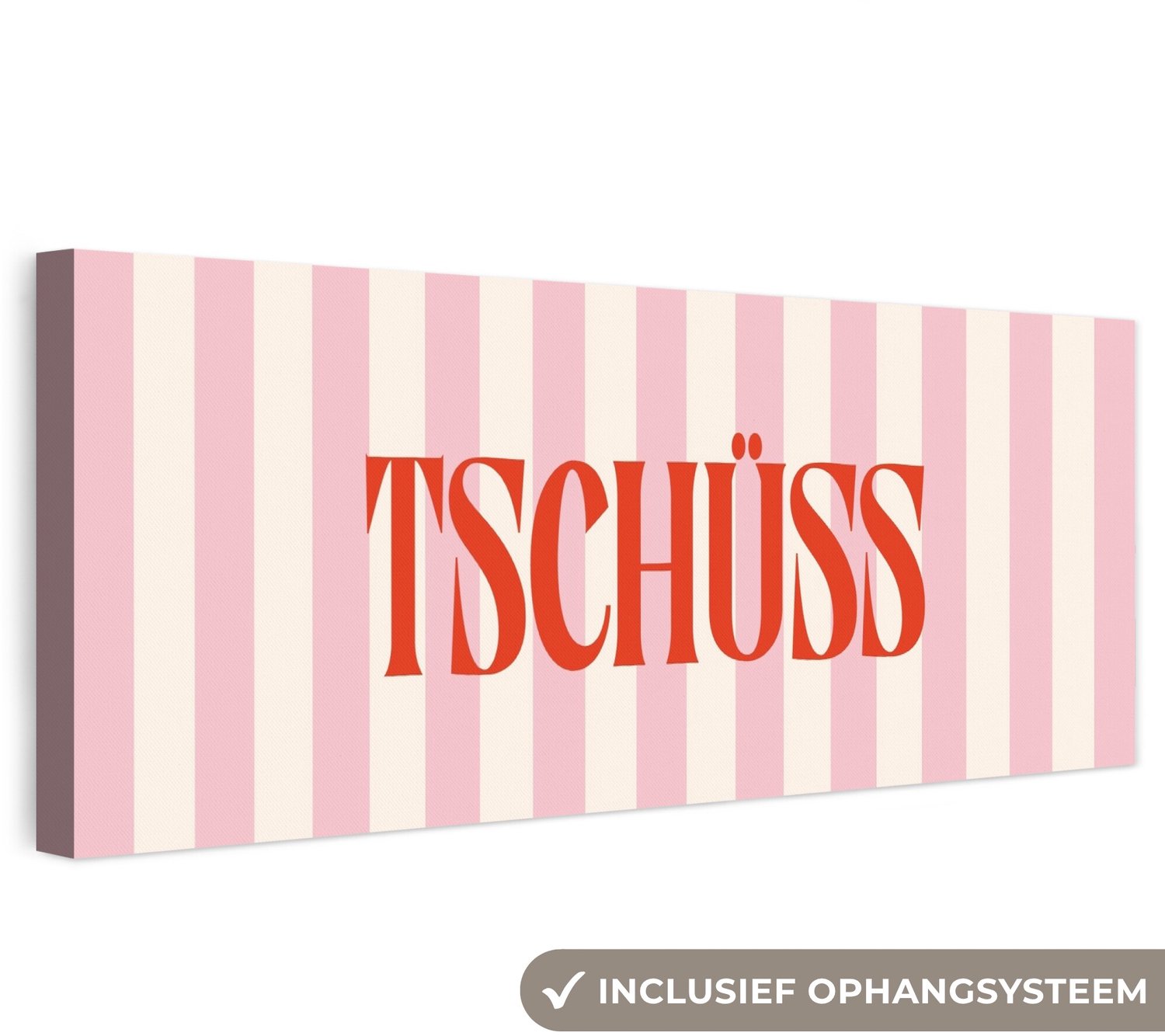 Canvas schilderij 60x20 cm - Exclusieve wanddecoratie Zachtroze - Rood - Strepen - Tschüss - Muurdecoratie woonkamer - Slaapkamer decoratie - Kamer accessoires - Schilderijen op canvas