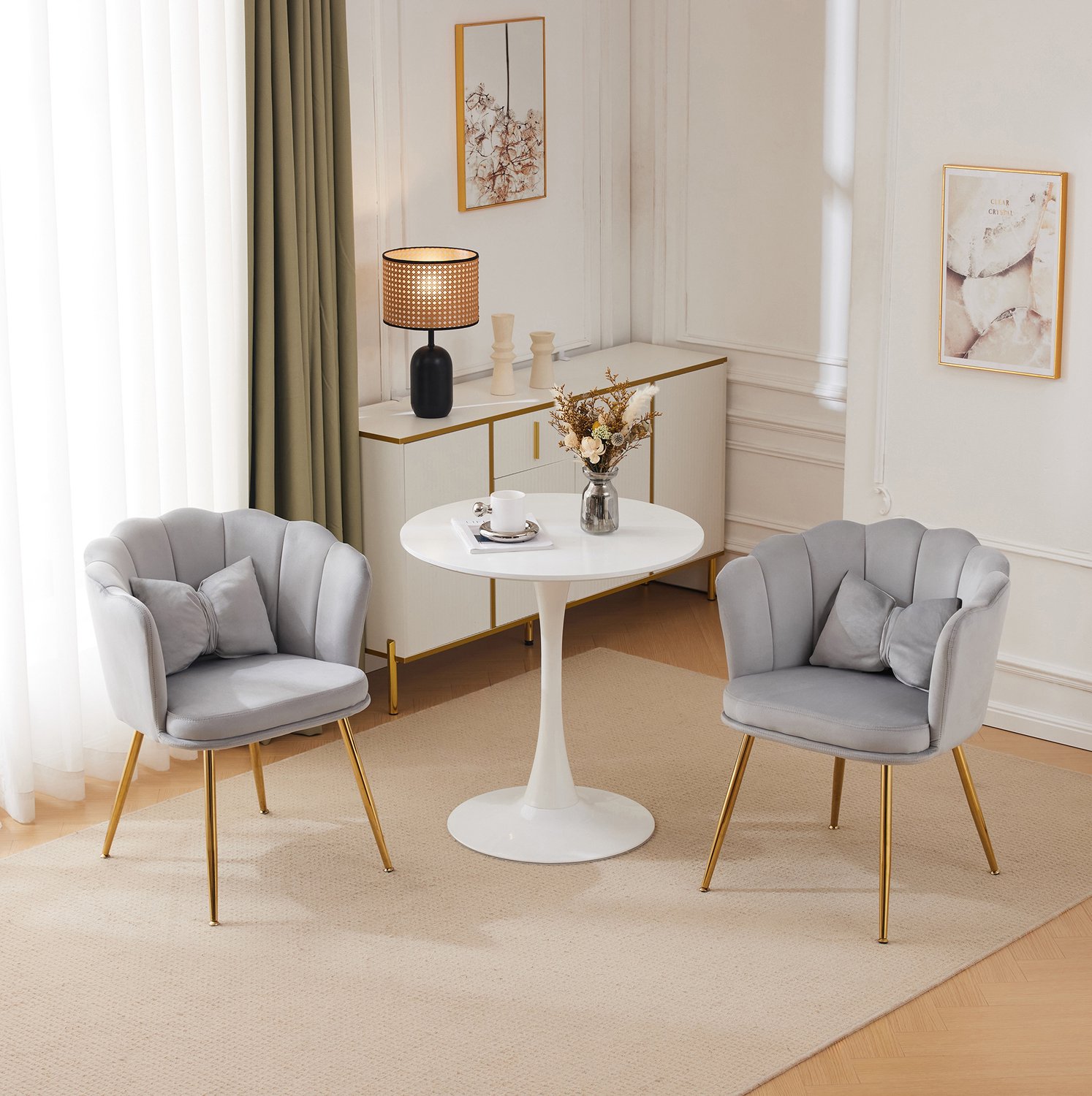 MODFU Fauteuils Set Van 2 - Gestikte Rugleuning - Velvet - Grijs - 63 X 58 X 77 Cm