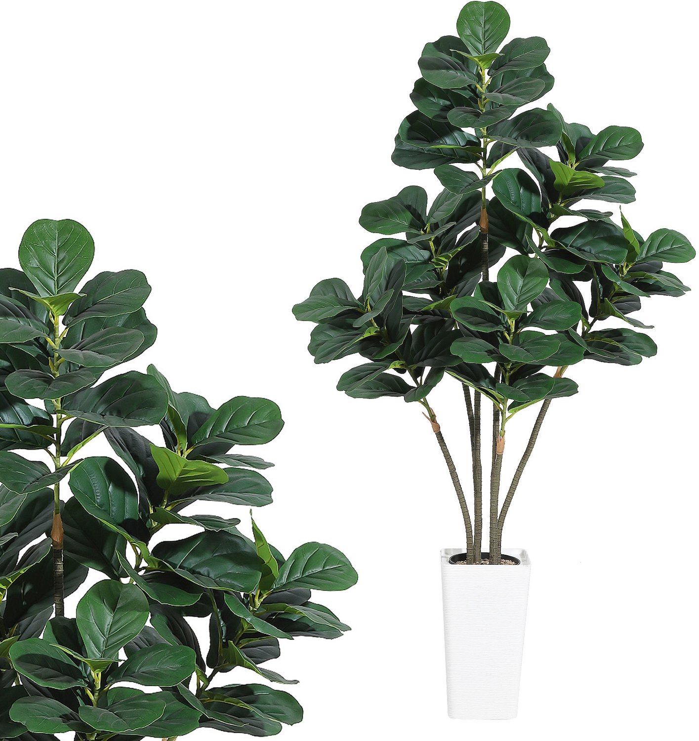 HOERFURIY Kunstplant Vioolbladplant 180 cm - Meerstammige Ficus Lyrata met Witte Pot - Volle Groene Kamerplant voor Woonkamer, Hal en Kantoor - Onderhoudsvrij