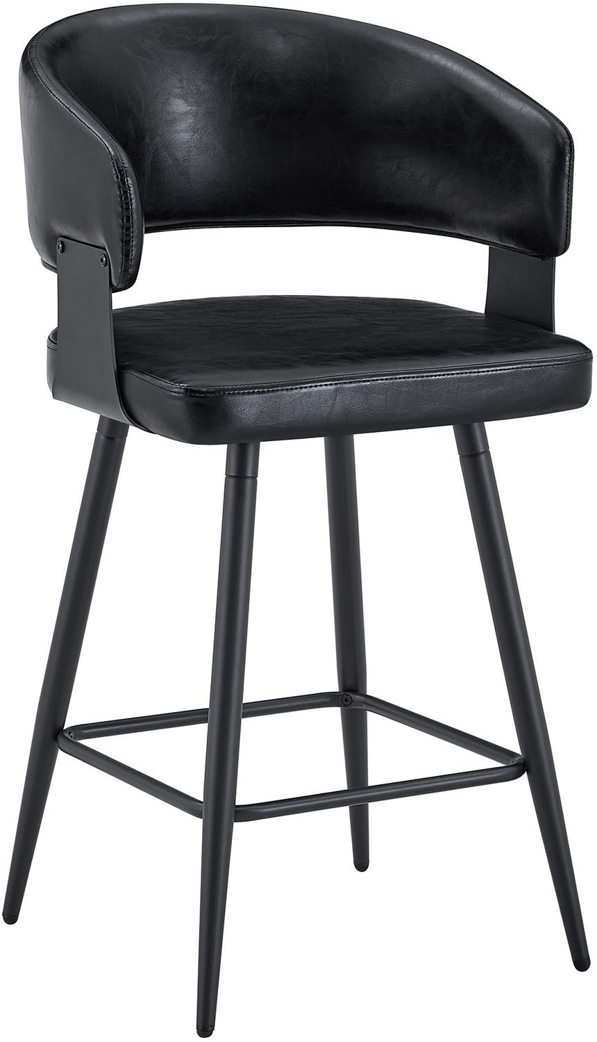 MUVANO Zwarte eetkamerstoelen set van 2 - Met armleuningen en gebogen rugleuning - PU-kunstleer en metalen frame - Voor keuken en restaurant