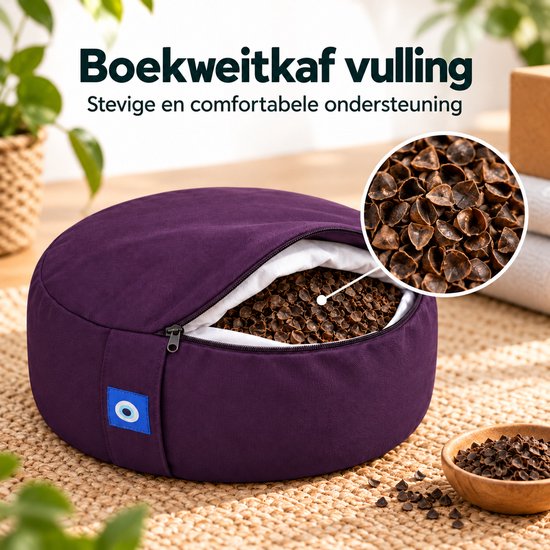 Sercano Meditatiekussen – 33 x 13 cm – Comfortabel Rond Yogakussen met Boekweitvulling en Binnenhoes – Afneembaar en Stevig – Paars van sercano — afbeelding 2