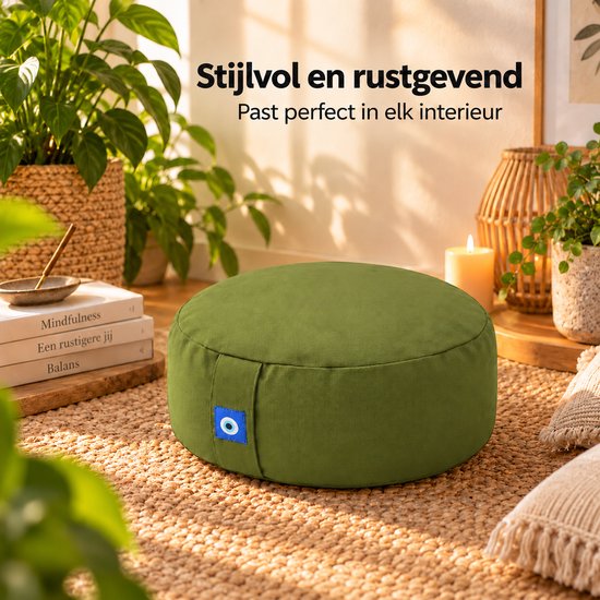 Sercano Meditatiekussen – 33 x 13 cm – Comfortabel Rond Yogakussen met Boekweitvulling en Binnenhoes – Afneembaar en Stevig – Groen van sercano — afbeelding 3