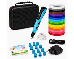 3D Pen Starterspakket XXL - 150 m filament - 30 kleuren - ABS & PLA - incl. tekenmat, boek, USB-C-lader en opbergcase - voor Kinderen 8+ - blauw