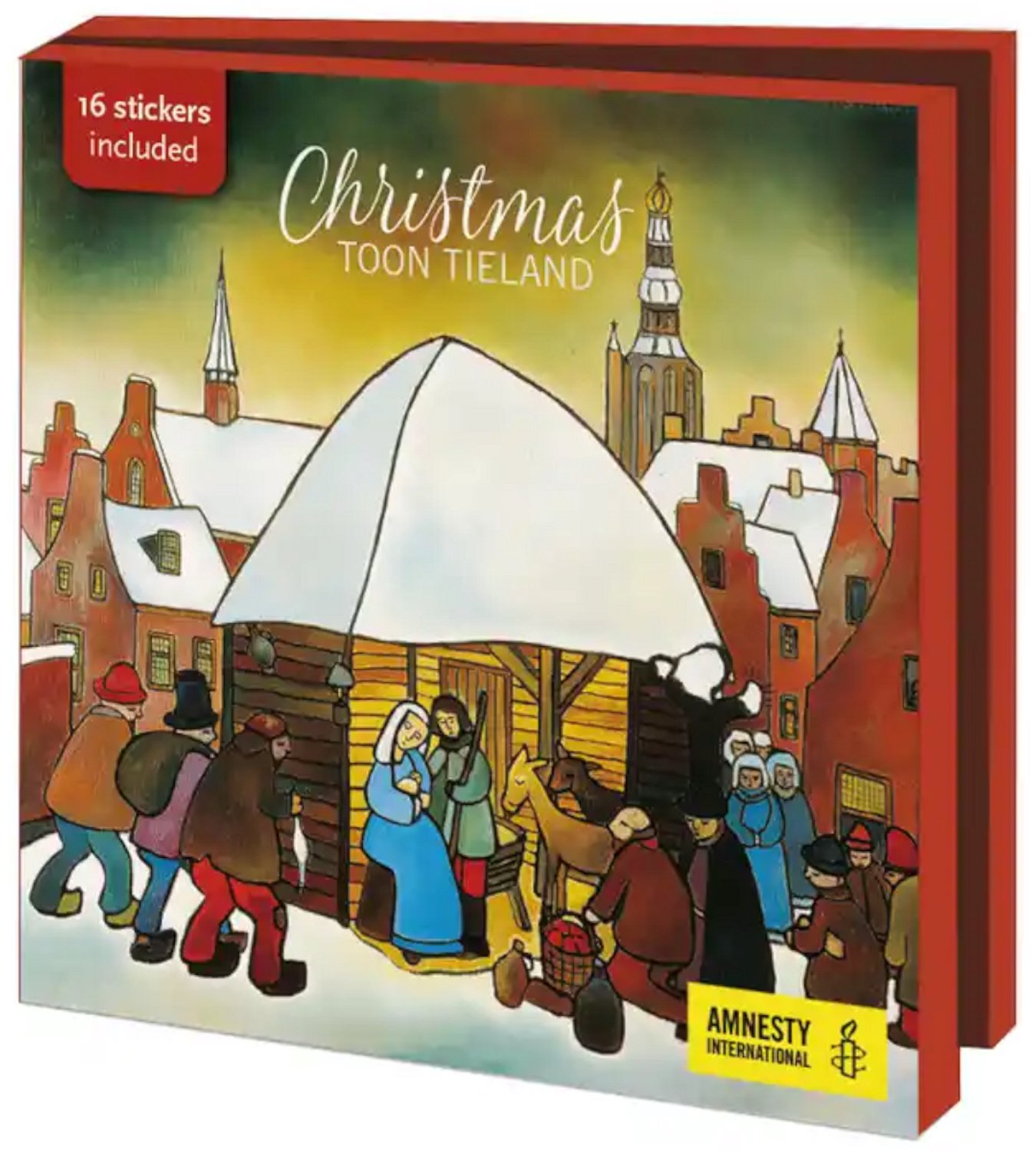 Wenskaarten Kerstkaarten 10x - Kaartenmapje met env, vierkant: Kerst, Toon Tieland, Amnesty International - 2x5 motieven