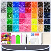 Bedazzle Kit XXL - 36.000st (Veilige Lijm & Metalen Precisietip) – 40 Kleuren Strasssteentjes & Rhinestones – Complete Bedazzling Set met Pincet, Wax Potlood, Sorteerbakjes, Etui, Multi Pickup Pen, Wax Blokjes