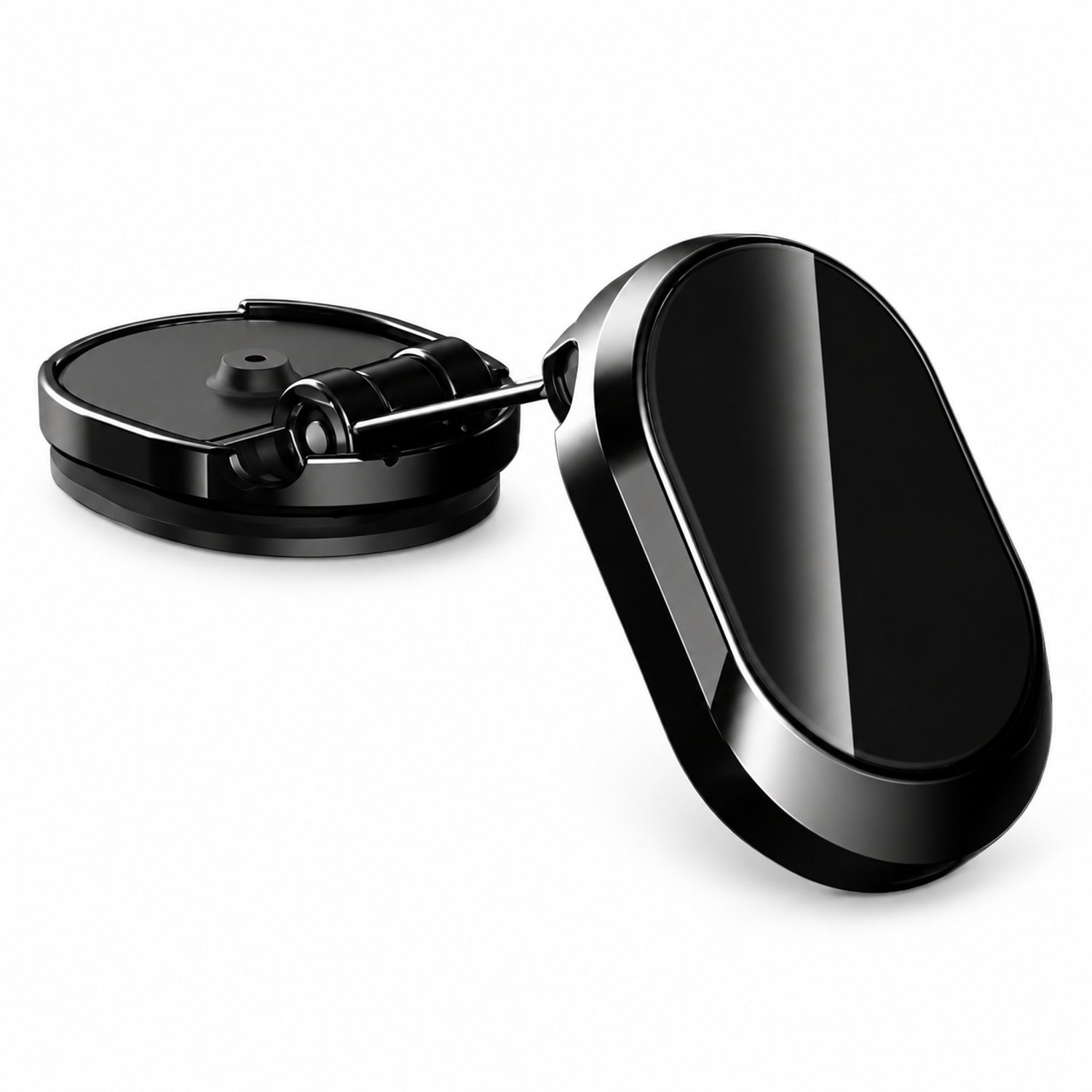 Ovale magnetische telefoonhouder voor in de auto met zelfklevende voet, draaibaar en inklapbaar, van aluminiumlegering