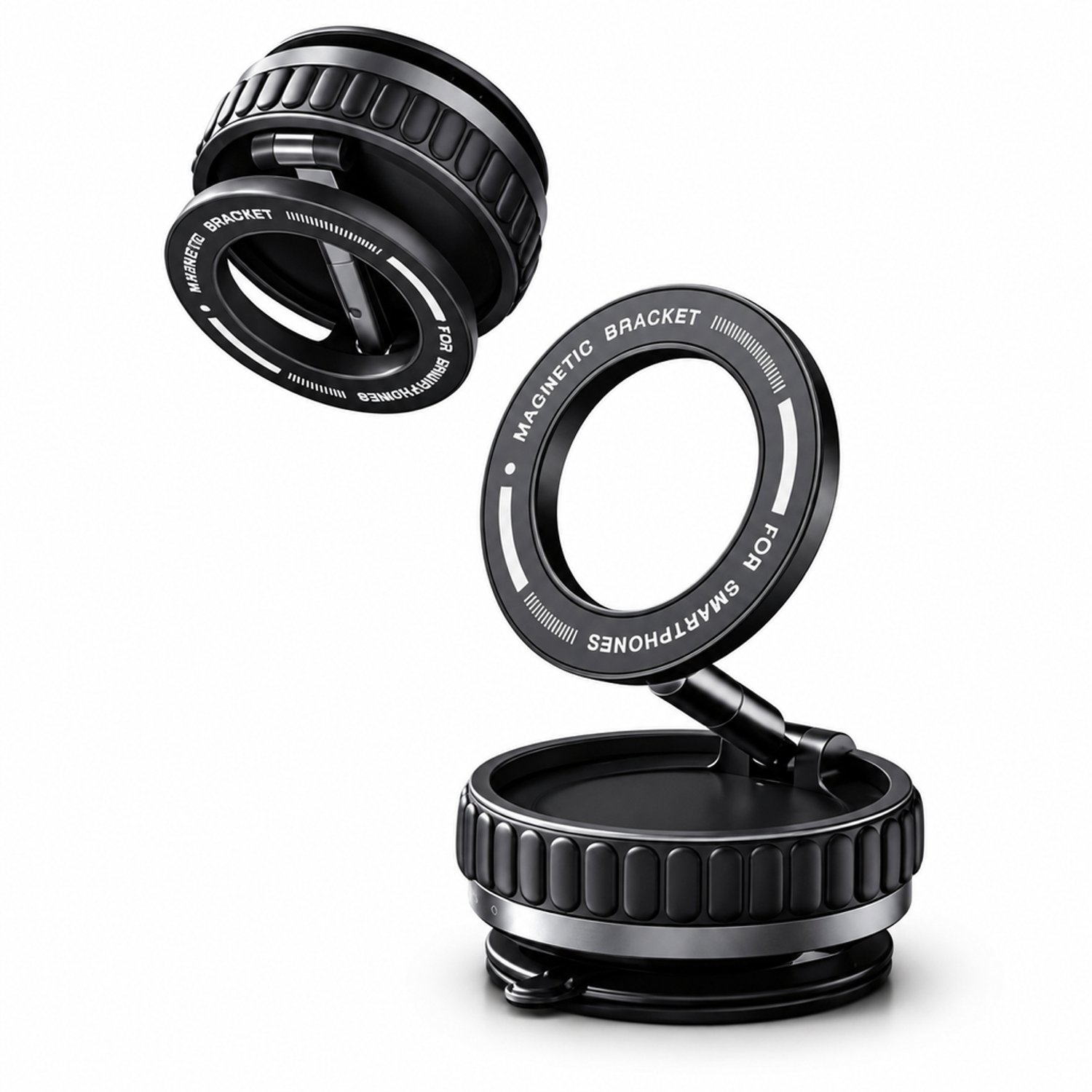 Magnetische telefoonhouder voor in de auto met zuignap met nanogel, opvouwbare metalen stang en N52-magneet