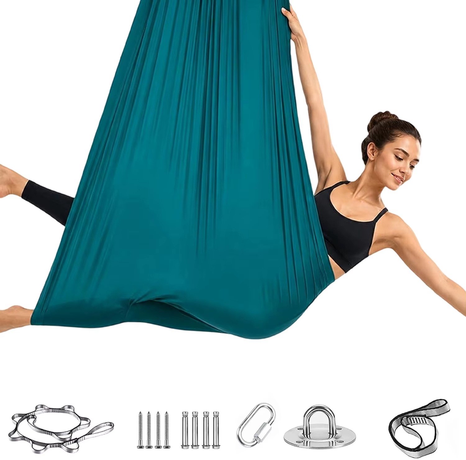 CreateEcom hangmat - yoga hangmat - Yoga Beginnersset - Aerial Yoga Hangmat - 200kg Draagvermogen - voor Tuin Thuis Balkon Schommeldoek Draagbaar - groen