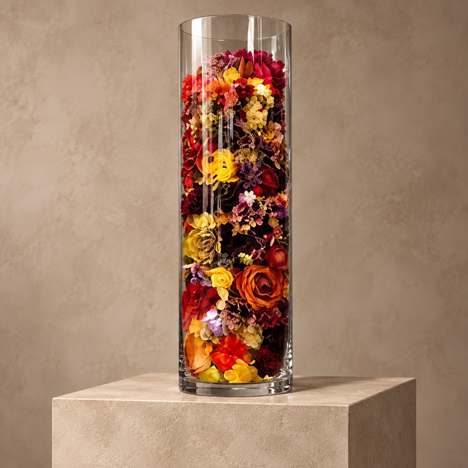 Seta Fiori Kunstbloemen - Glazen vaas met kunstbloemen en LED-verlichting – Sfeervolle blikvanger - 75cm Multicolor