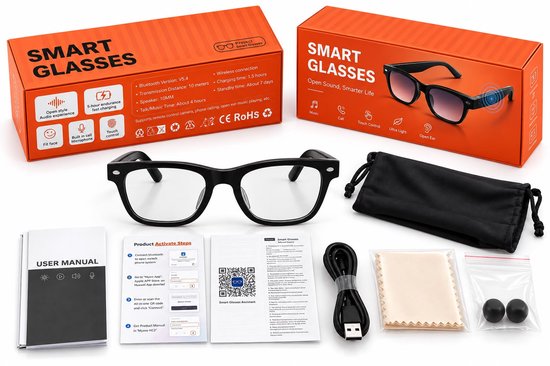 Smart Glasses F16 – Bluetooth 5.4 Bril – Open-Ear Audio – Bellen & Muziek – Touchbediening – Spraakassistent – UV400 – IPX5 – Zwart — afbeelding 2