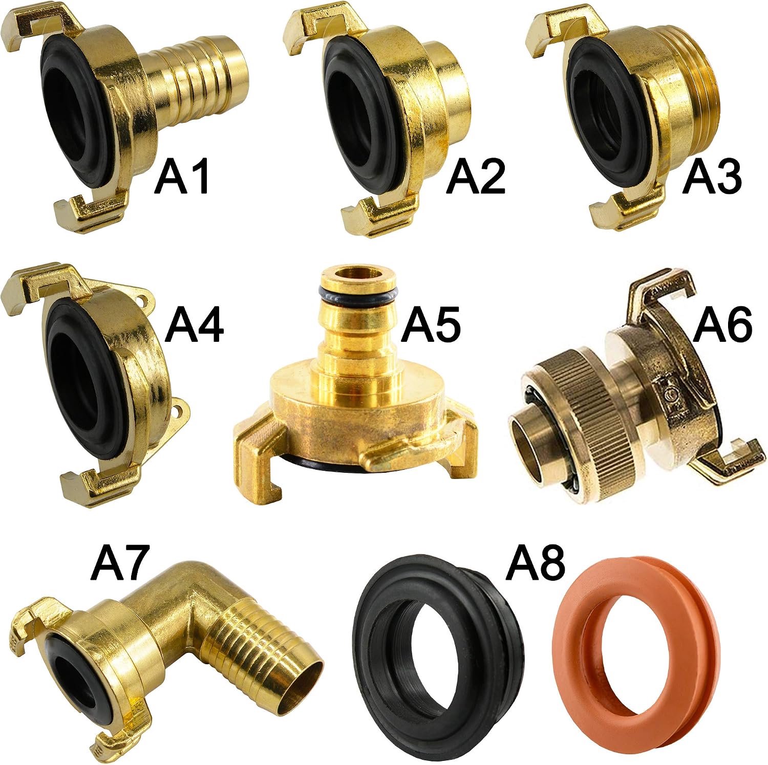 Tuinslang-snelkoppelingen 40 mm - klauwkoppeling - messing G 1-1/2" - geschikt voor water en lucht - m-winkel