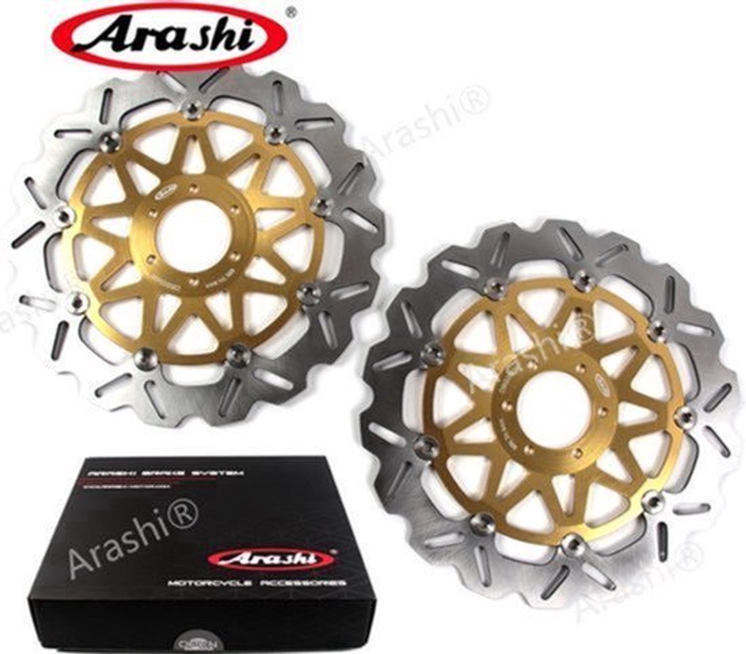 Motorfiets Remschijf Volledig Zwevend - 2 Stuks Goud - 32 cm Diameter - AISI 420 Roestvrij Staal - Voor MOTO GUZZI V100 MANDELLO 1000