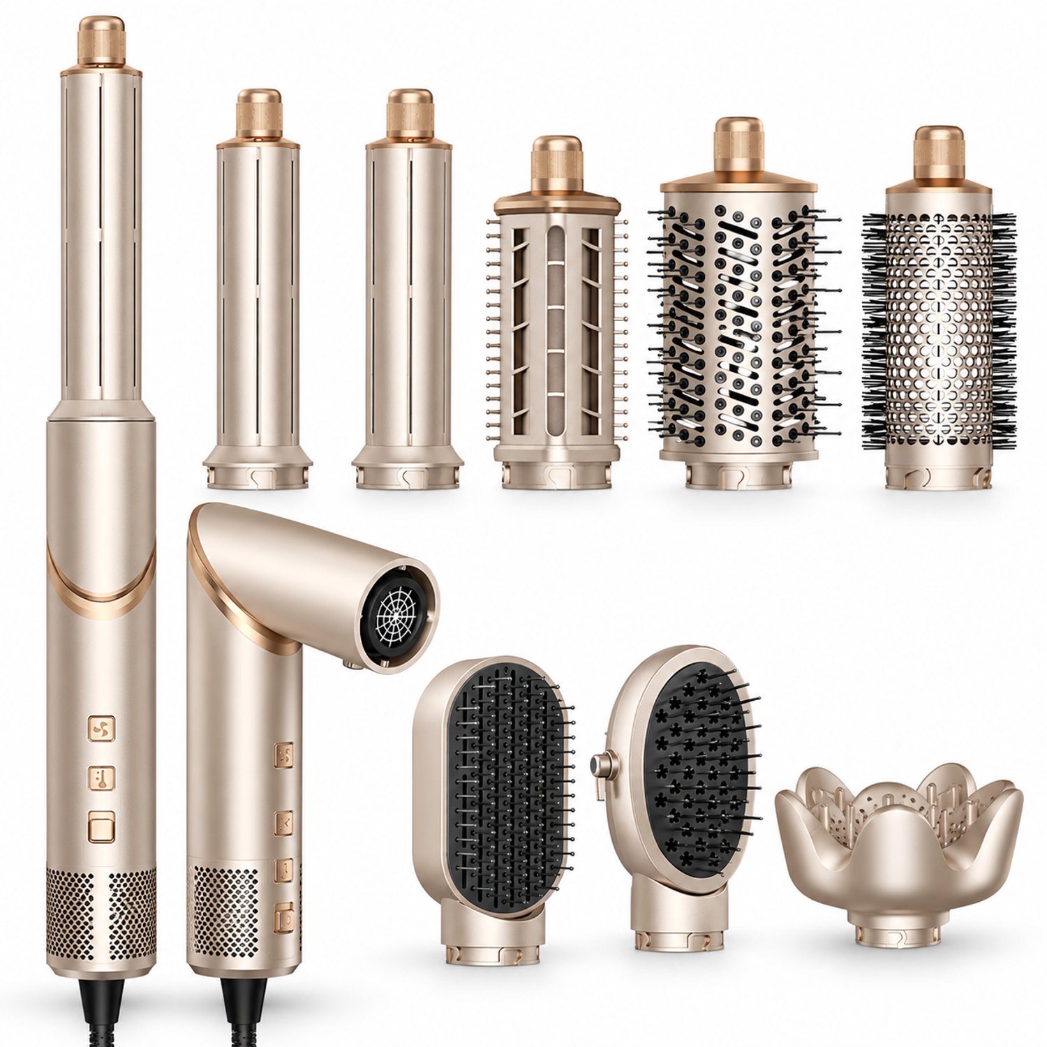 ITRONIQ Air Styler 8-in-1 – Multistyler 1400W – Automatische Krultang – Föhnborstel met Diffuser – 110.000 RPM – Champagne Goud
