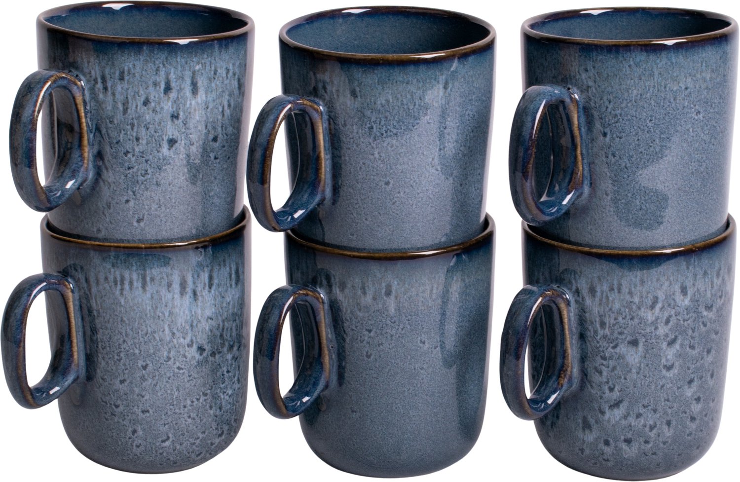 Set van 6 koffiemokken - met oor - 250 ml - 6 persoons - blauw met aqua - Portugees stoneware - Amadora - Kade 171 kopjes - hip en trendy