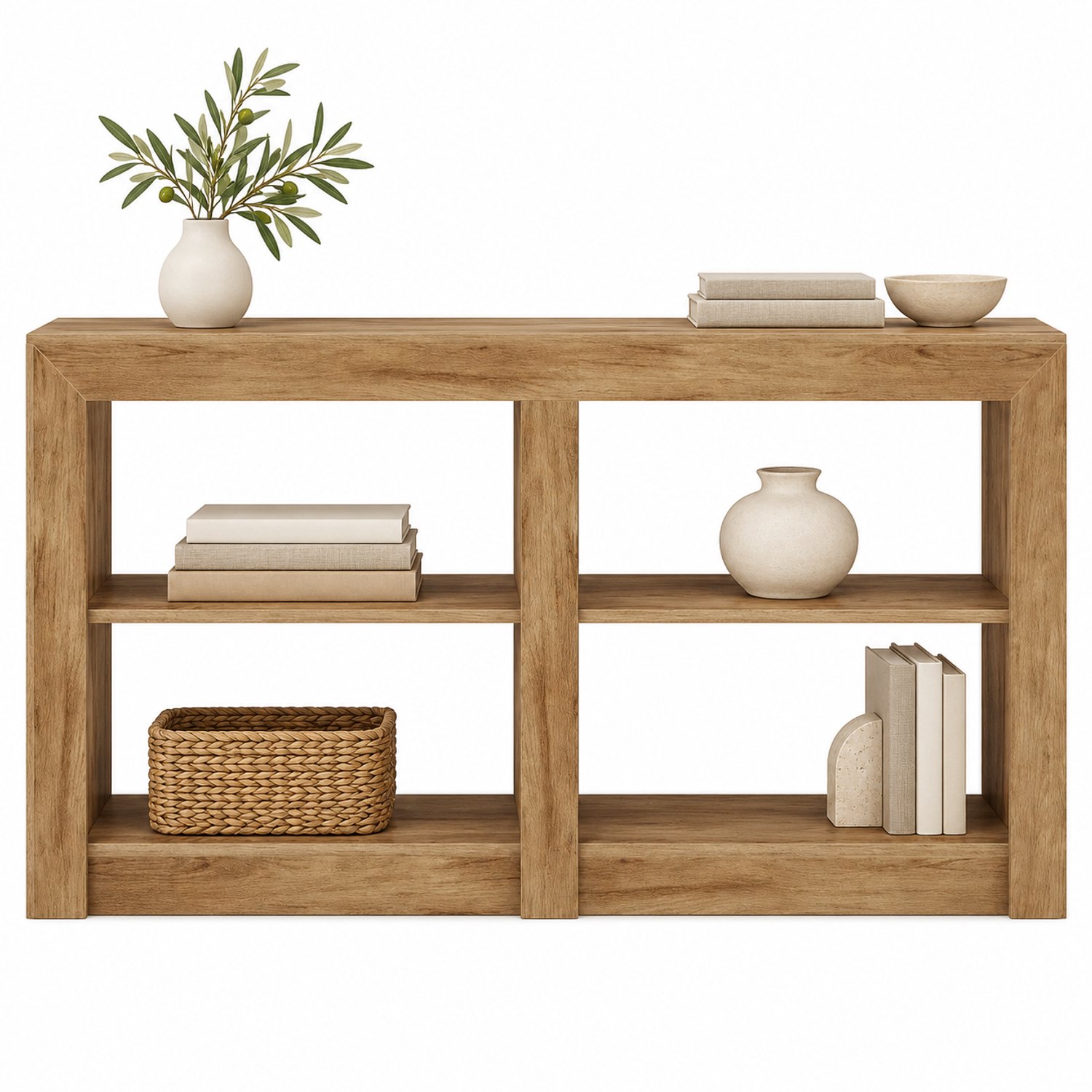 DMG Supply Consoletafel met 4 Open Vakken - 3 Lagen - 150 x 35 x 85 cm - Lichtbruin - MDF