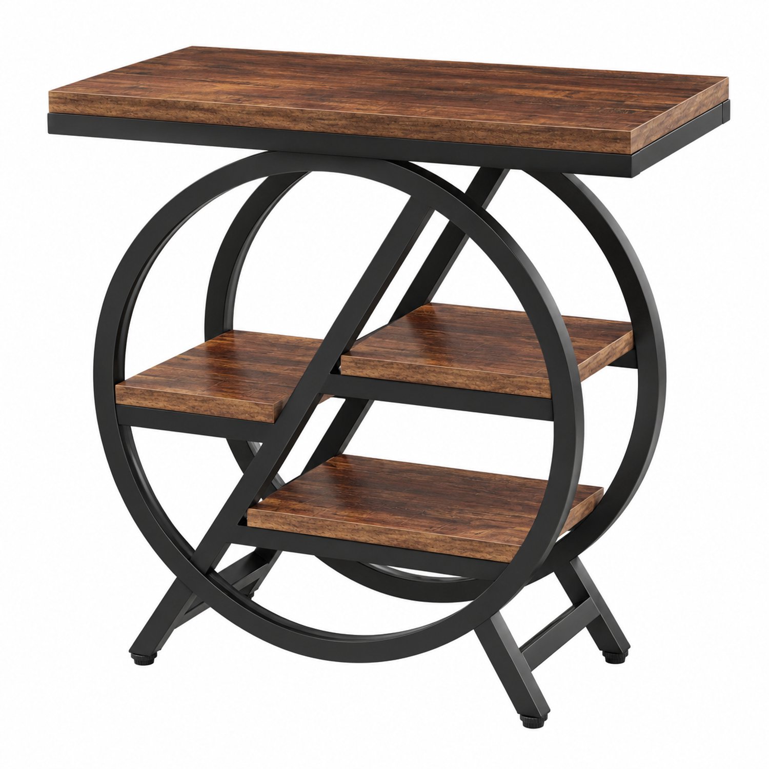 MokoHub Bijzettafel 3-Laags - Smalle Bankbijzettafel met Opbergruimte - Geometrisch Metalen Frame - 65x30x66,5 cm - Donkerbruin