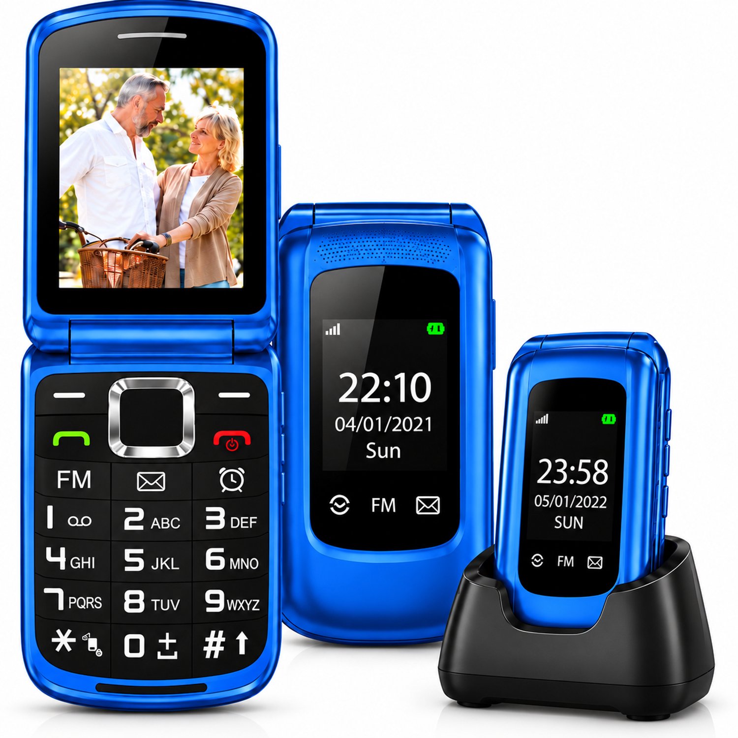 Senioren Telefoon - 4G + Oplaadstation - Senioren Mobiele Telefoon - Grote Toetsen GSM - Big Button - Simlockvrij - Blauw