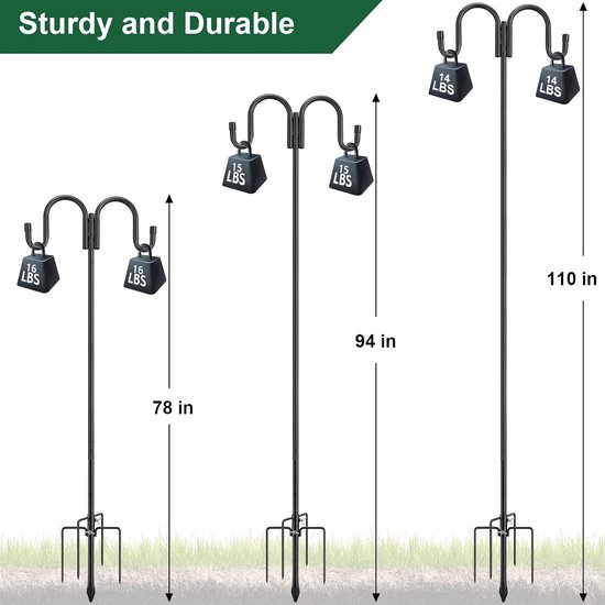 Vogelvoederpaal 272 cm verstelbaar - Dubbele Herdershaak - Robuust Roestvrij Staal - Eekhoornbestendig - Voor Buiten - Maximaal 30 Pond Belastbaar - Tuinpaal — afbeelding 3
