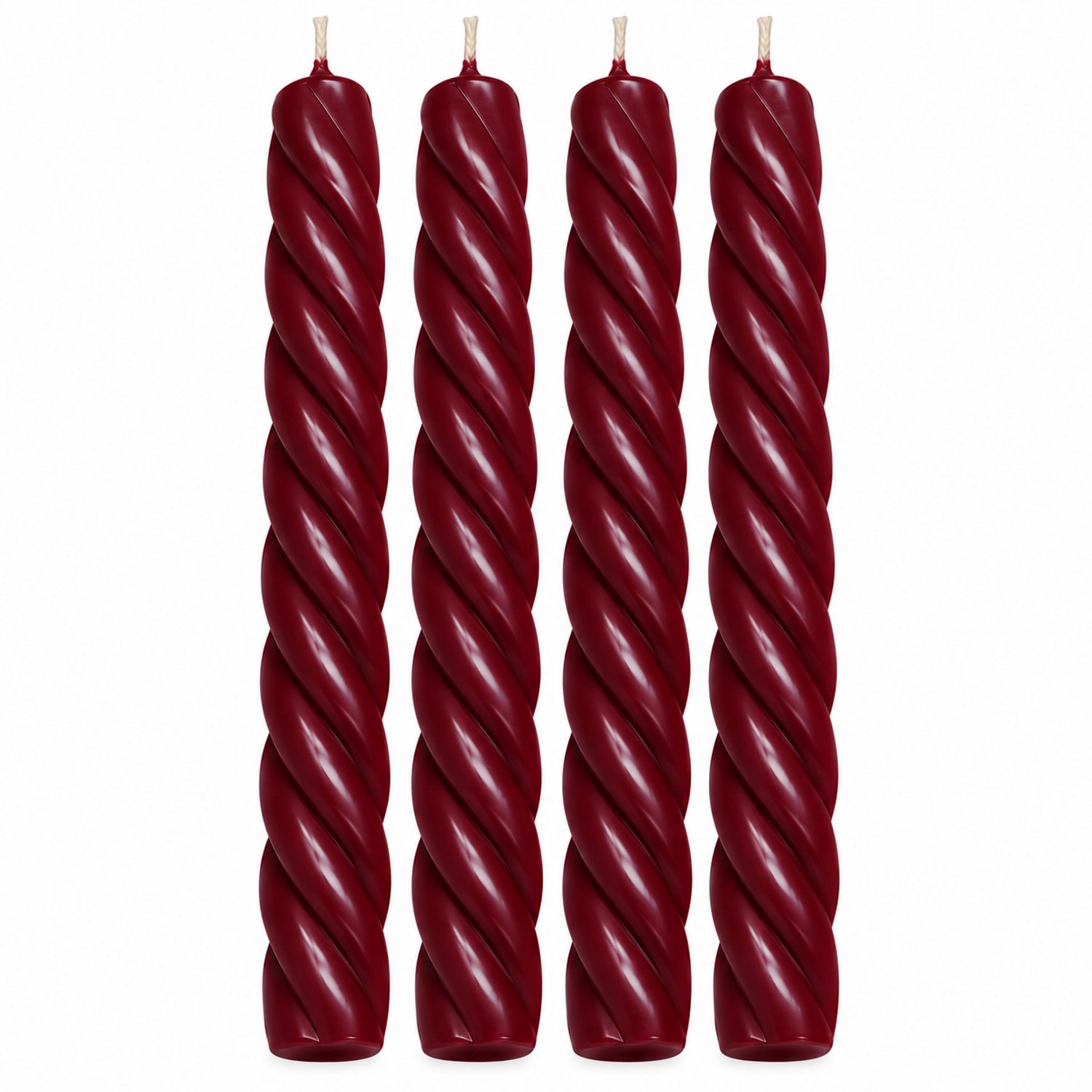 Geur & Klasse Twist Dinerkaarsen – Set van 4 – Burgundy Bordeauxrood – 26 cm – Handgemaakt – Gedraaide Kaarsen – Ongeparfumeerd Kopiëren