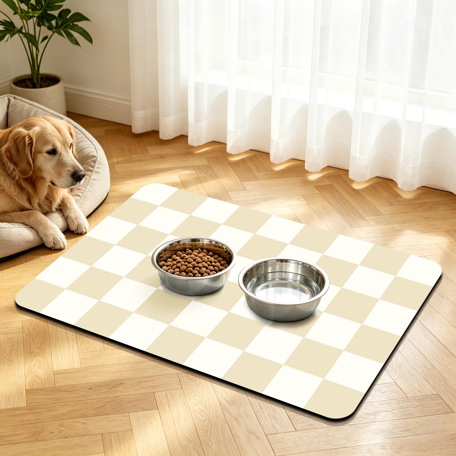 Antislip Hondenvoer- en Waterbakmat - Absorberend en Waterproof - Beige 30x50cm